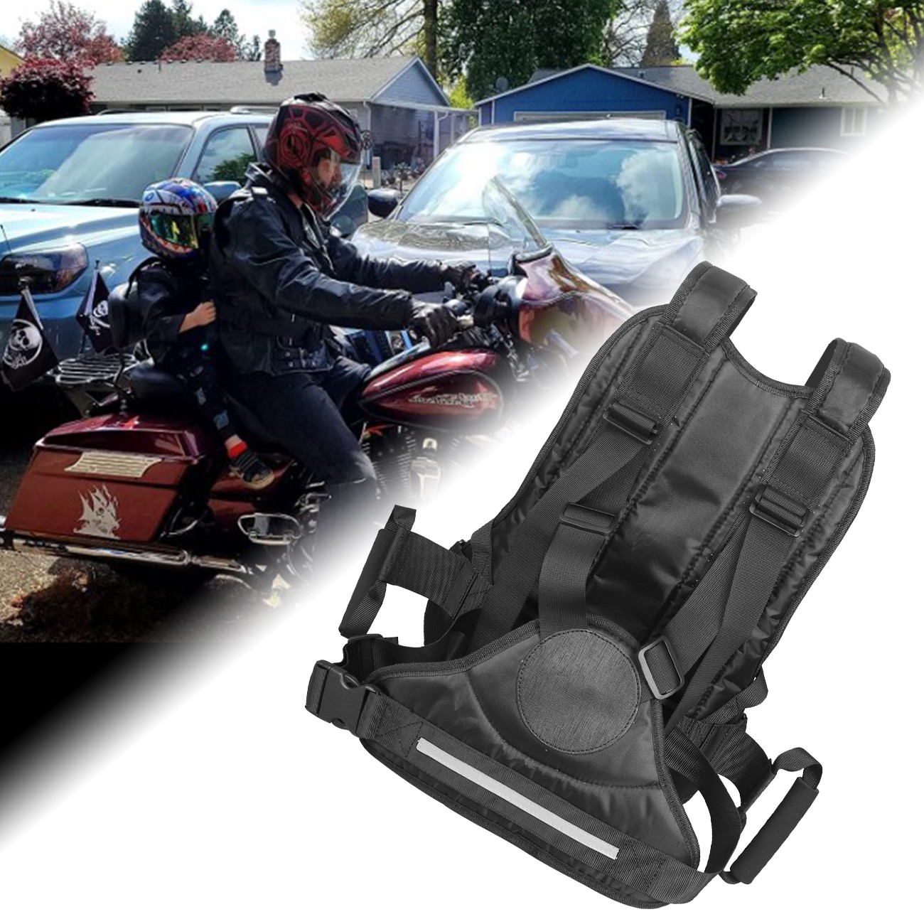Kid Safety Motorcycle Seat Harness Strap Back Support Belt Protective Gear Black