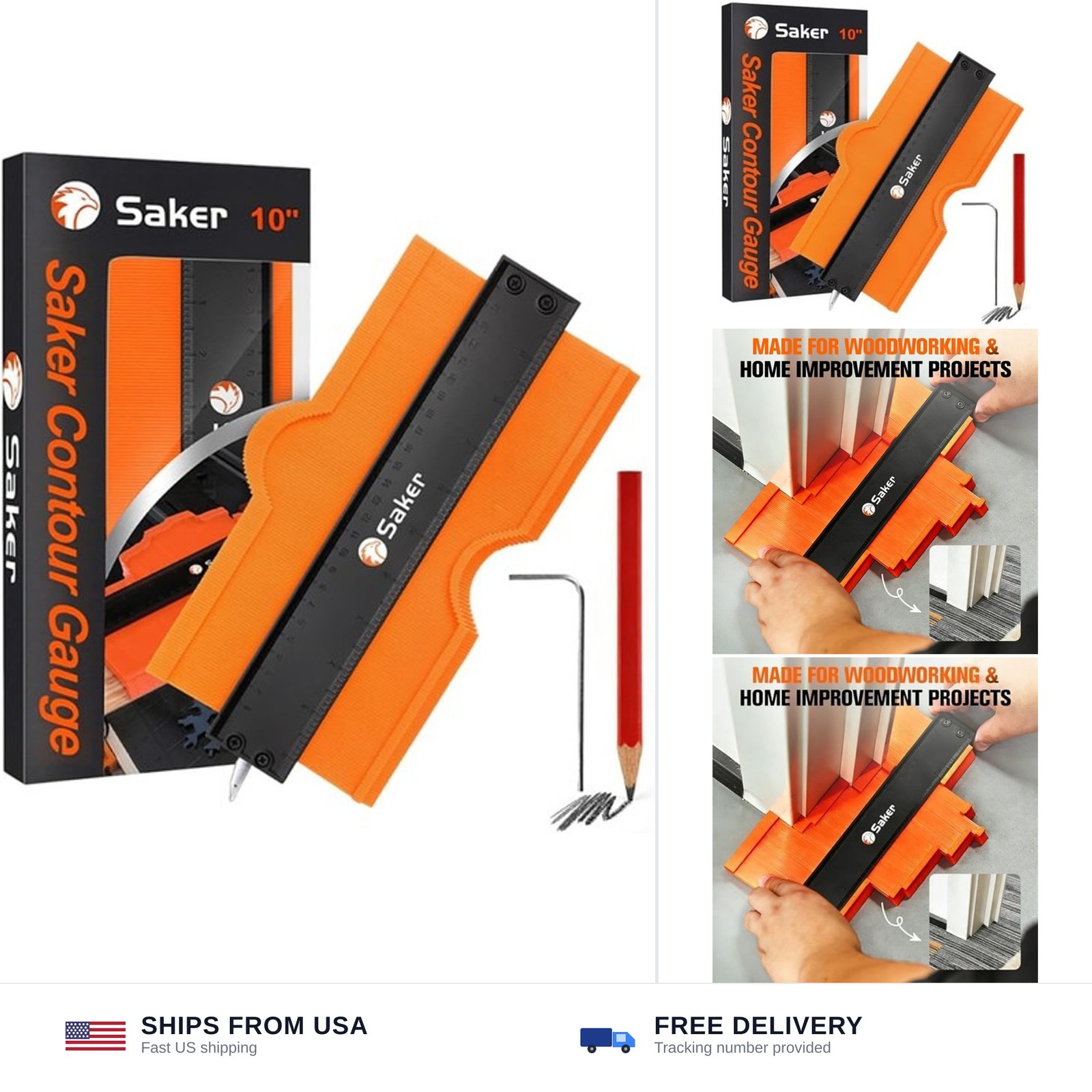 Saker Contour Gauge (10Inch) Profile Tool with Adjustable Lock,Fathers Day Gi...