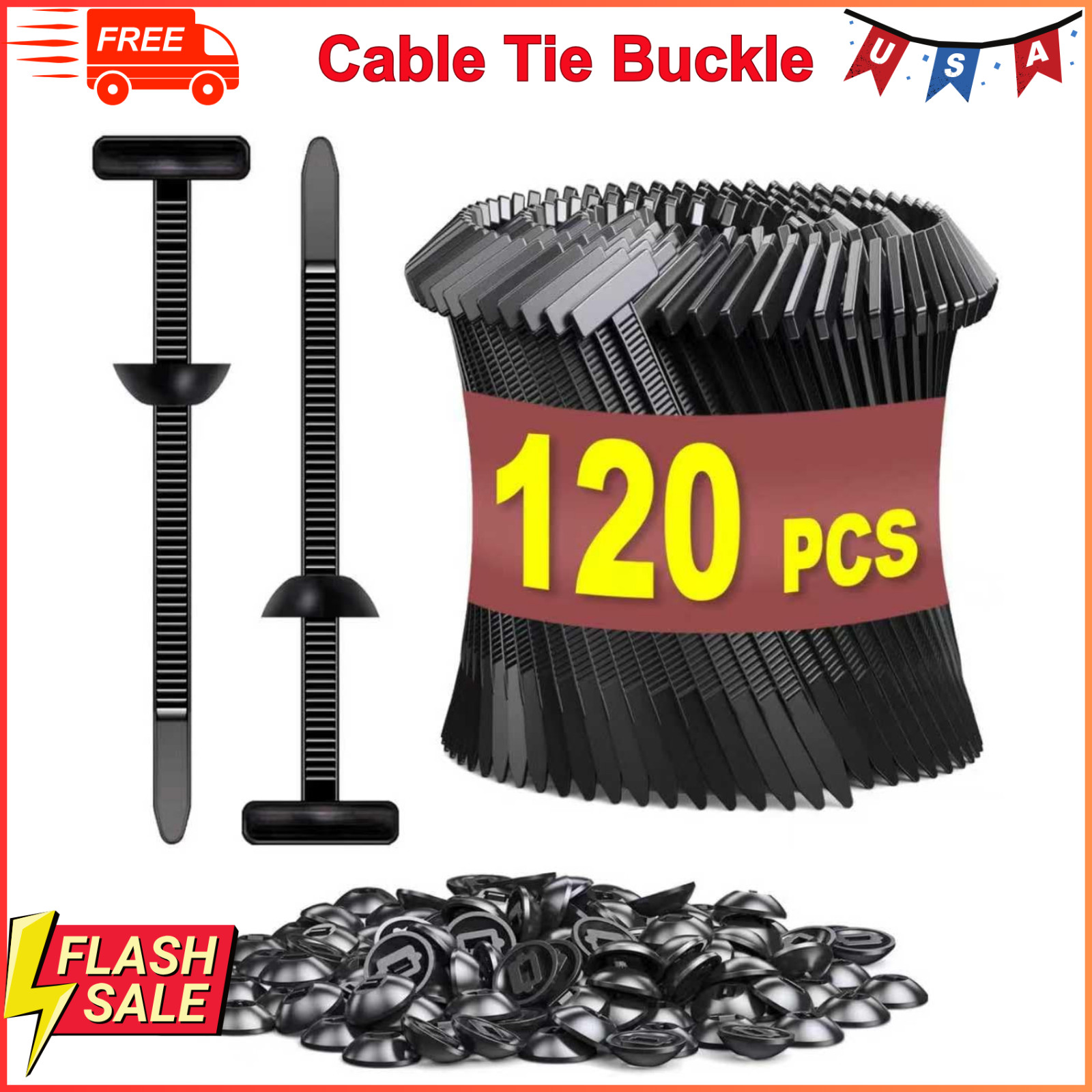120 PCS Nylon Universal Cable Tie Buckle Heavy Duty Self-Locking Zip Ties Holder
