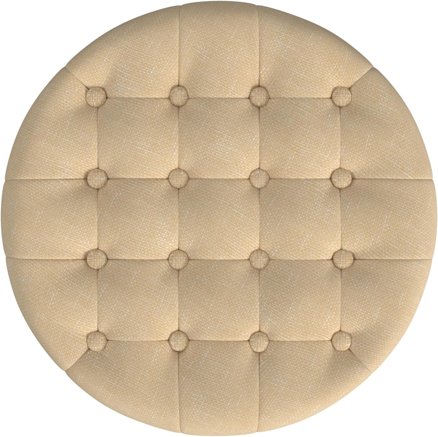 by Kinfine Fabric Upholstered round Storage Ottoman - Button Tufted Ottoman with