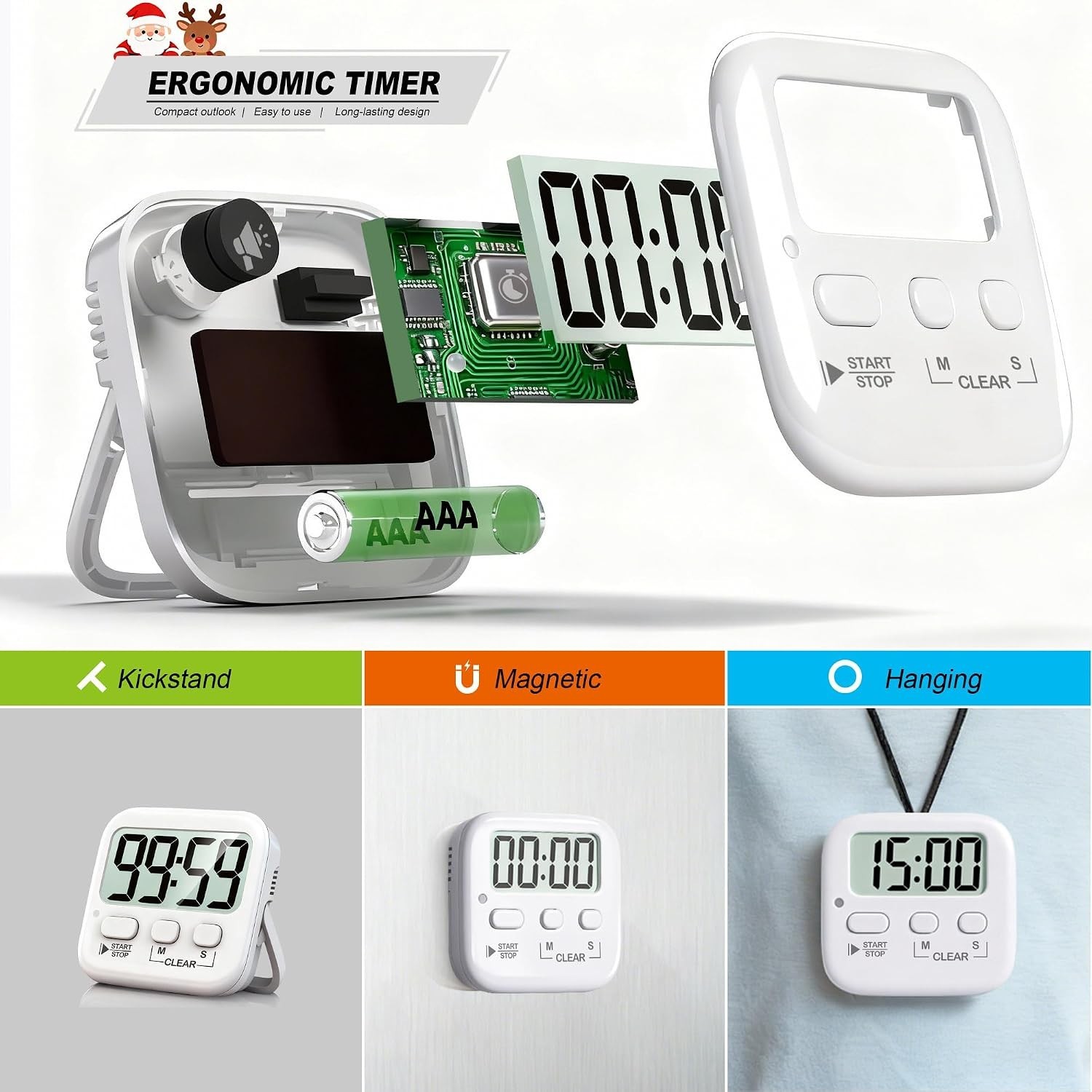 Dual Pack Digital Countdown Timers with Large Screen for Home & Classroom