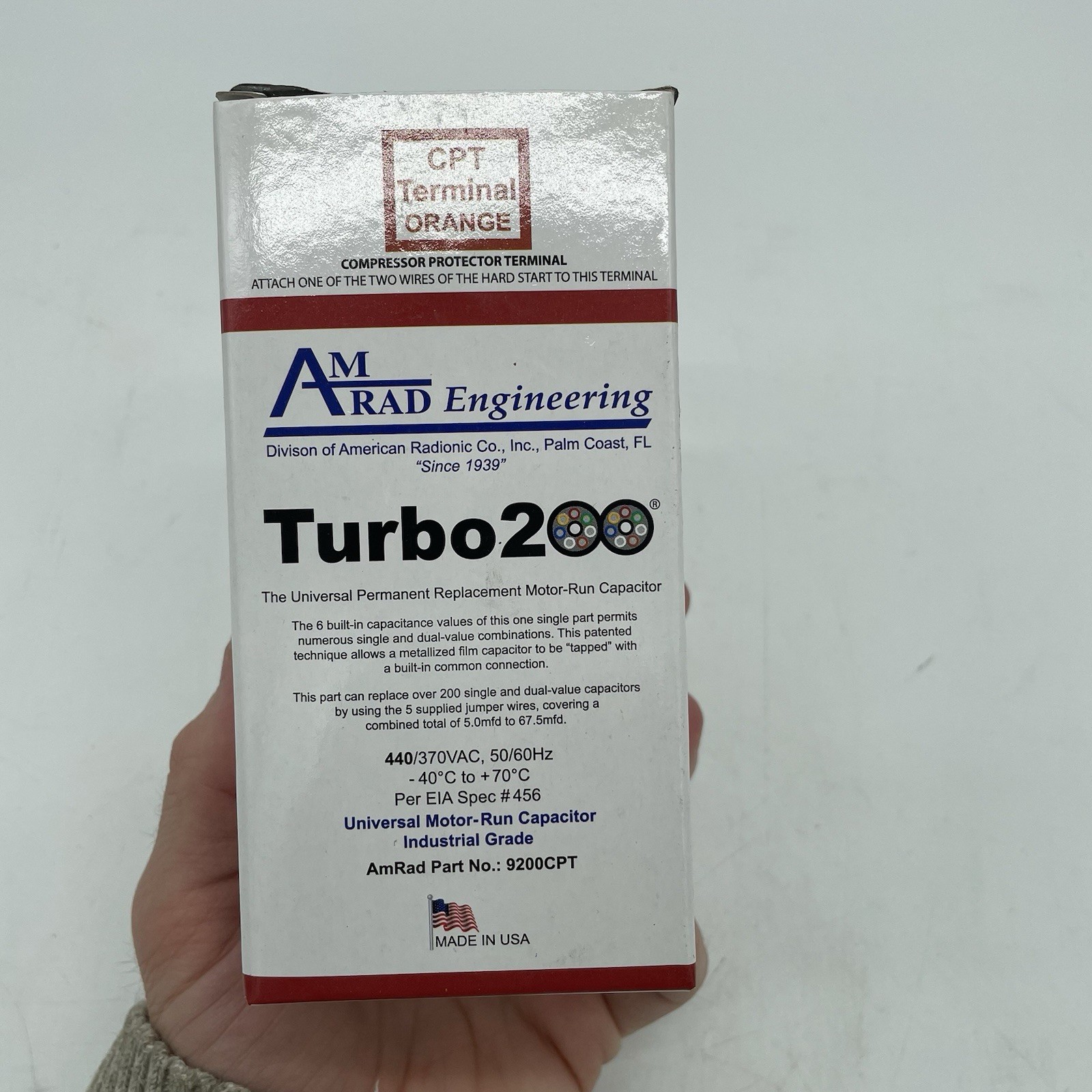 AmRad Turbo 200 Universal Motor Run Capacitor 370 440V 2.5 - 67.5 MFD Mars 12200