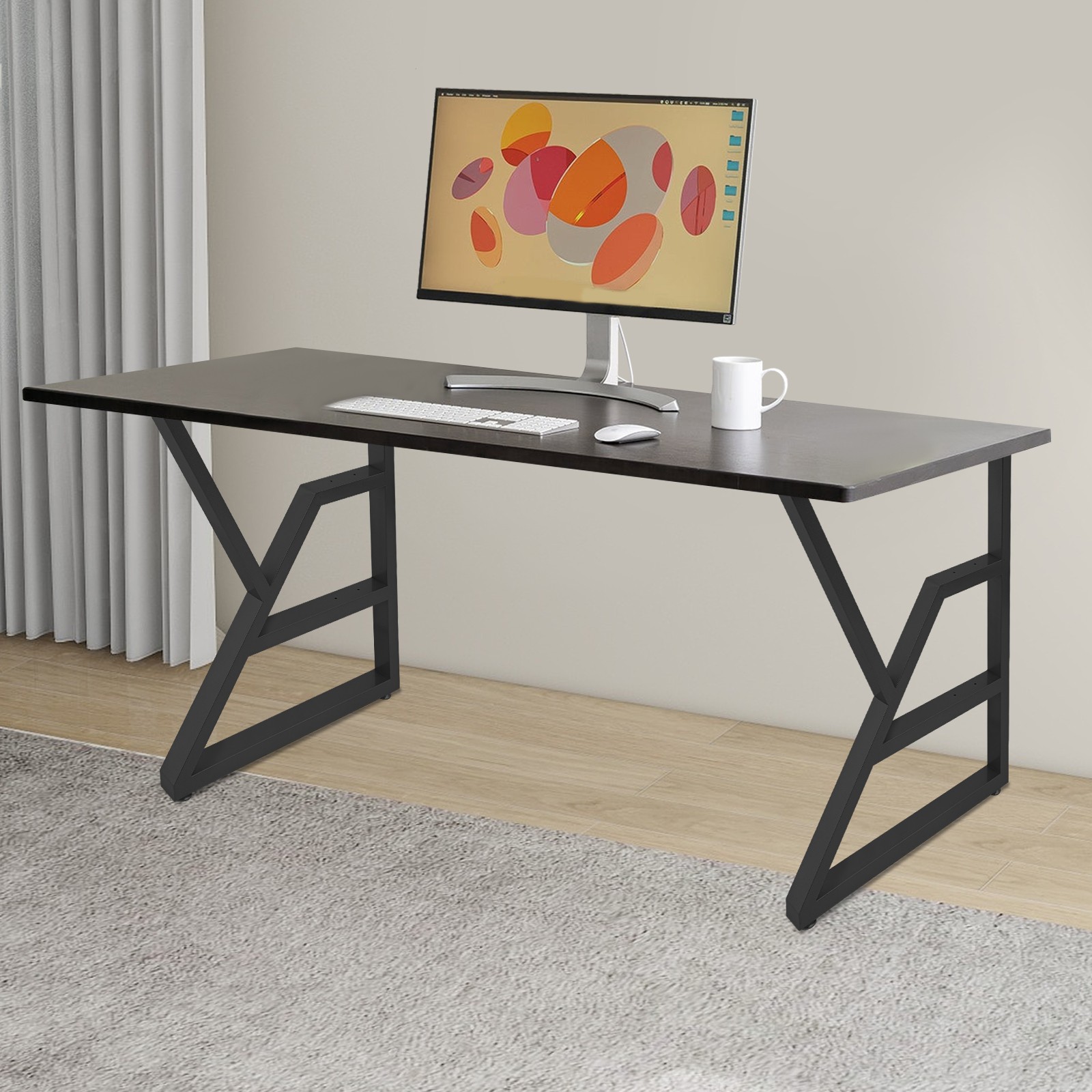 2Pcs 3-Tier K-Shaped Supported Table Legs w/ Foot Pads Steel Desk Supporting Leg