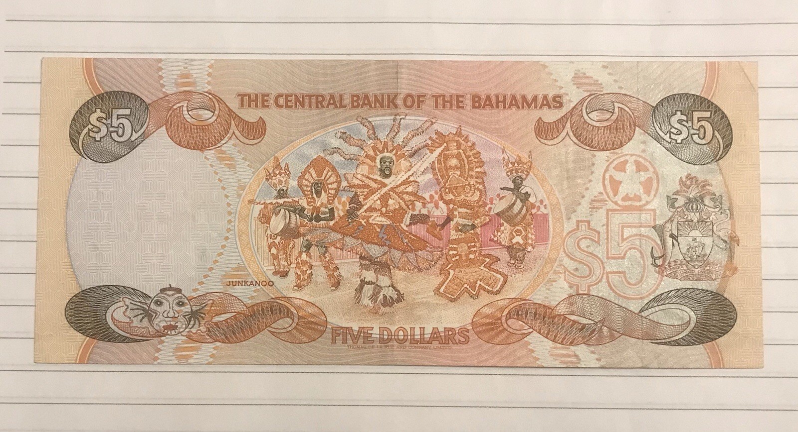 Bahamas 5 Dollars 1995 P-52 VF/XF