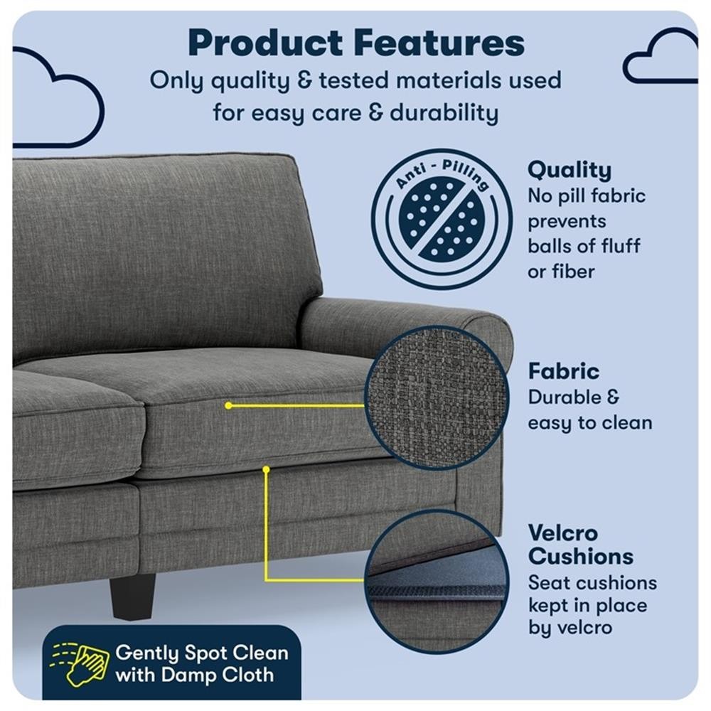 Bowery Hill Traditional 78" Rolled Arm Sofa with Removable Covers Gray
