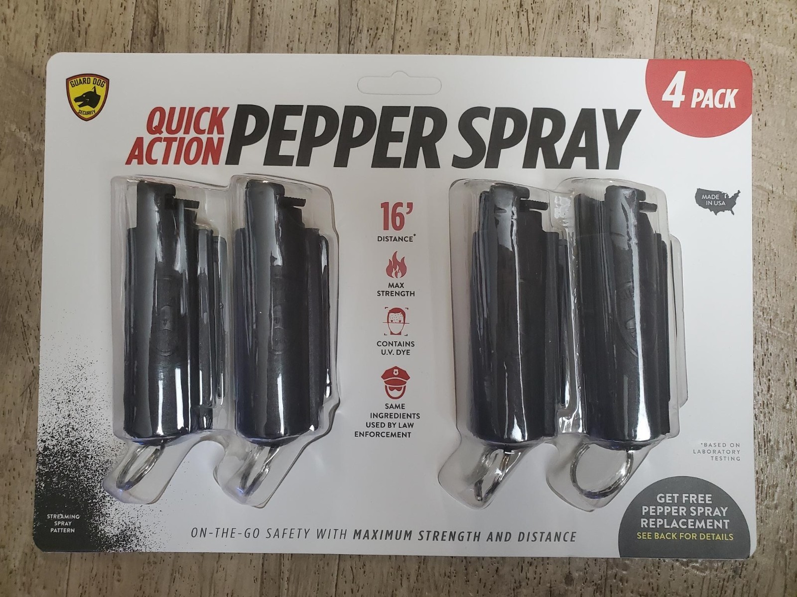 Guard Dog Security, Quick Action Pepper Spray, (4) Pack, 16 Foot Range