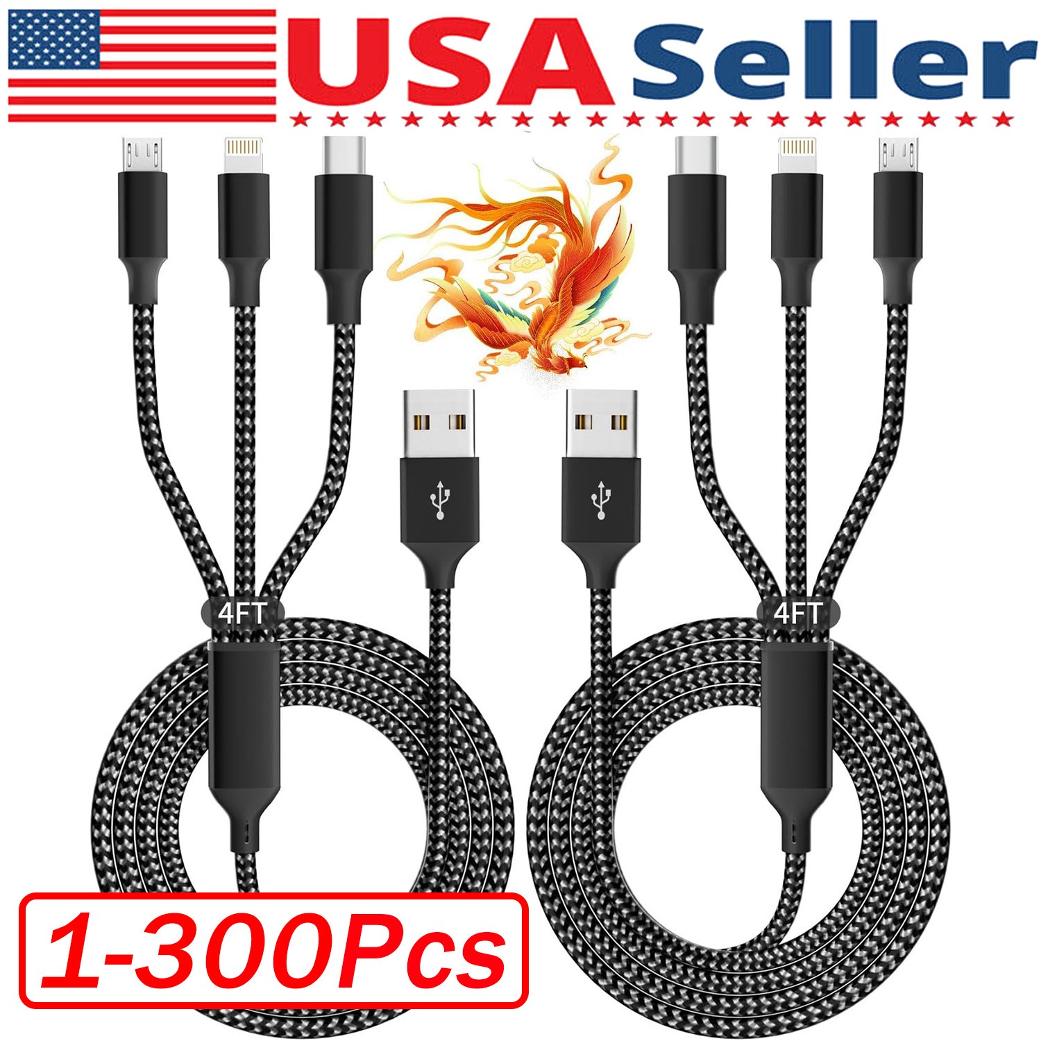 3in1 Fast USB Charging Cable Universal Multi Function iPhone 17 Charger Cord Lot