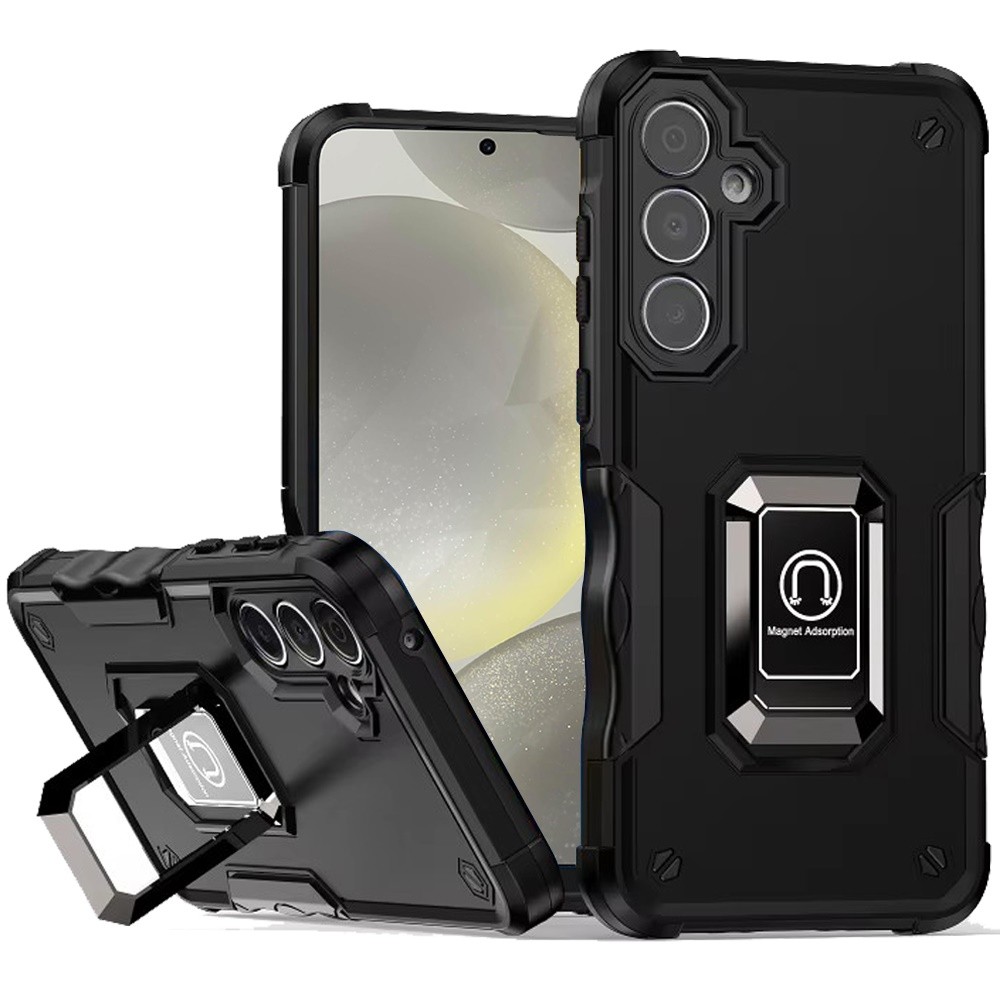 For Samsung S25/S24 Case Grip Design Magnetic Ring Stand Cover + Tempered Glass
