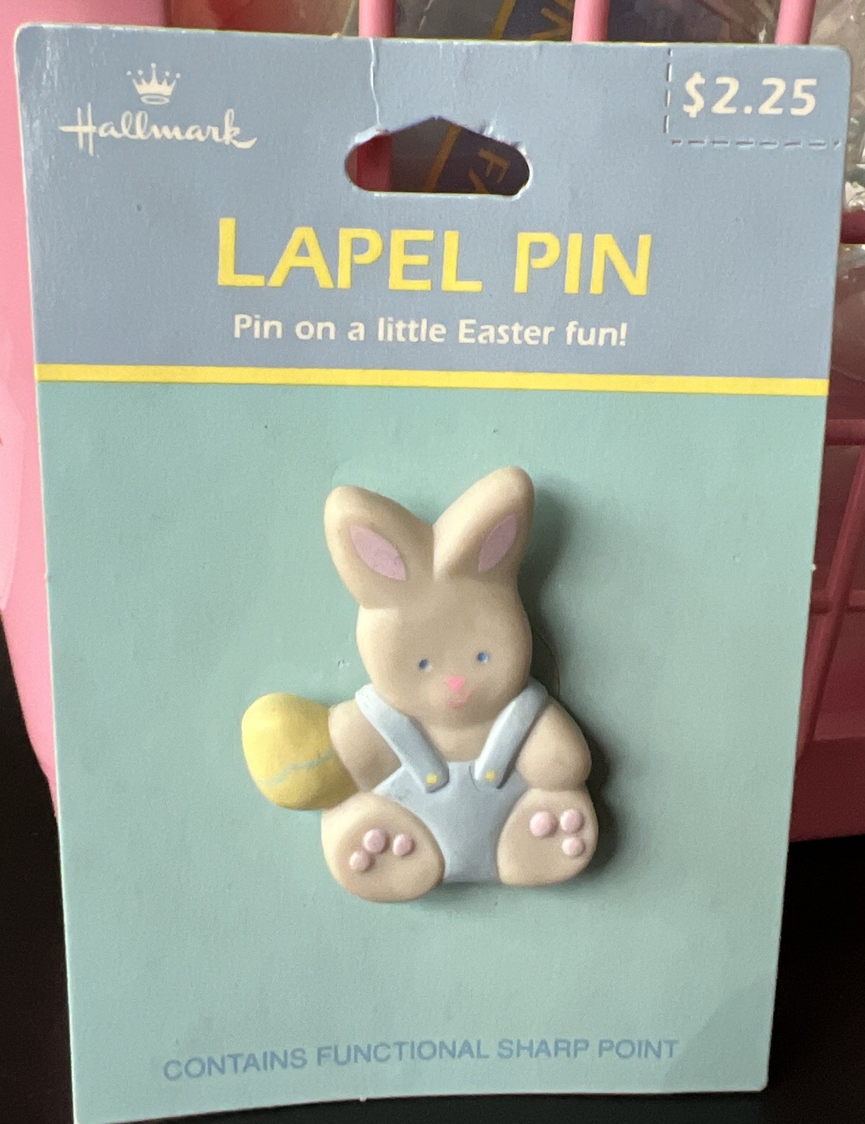 New Vintage Hallmark Lapel Pin Easter Bunny Rabbit Holding An Egg Brooch