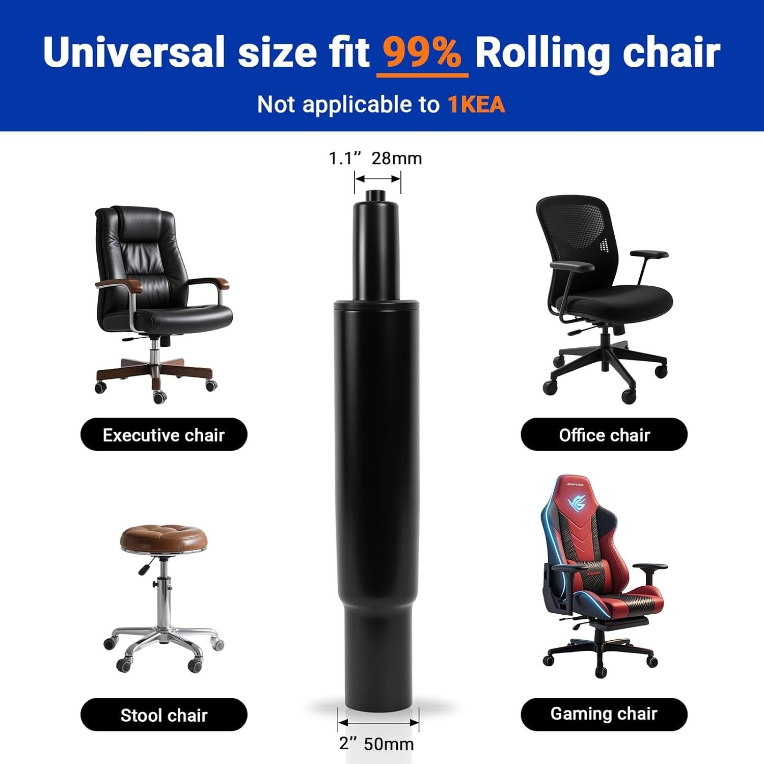 5.5" Short Office Chair Cylinder Replacement - Heavy Duty 1000lbs Class 4 Hydrau