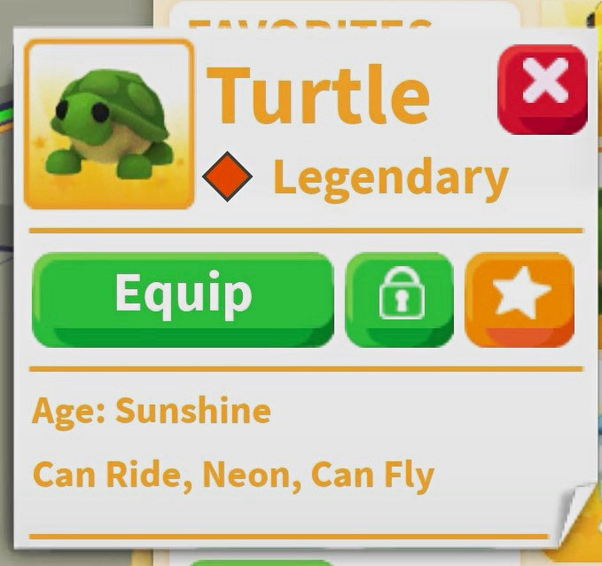 Adopt Me! Legendary Turtle (Sunshine) Neon Ride Fly Virtual Item