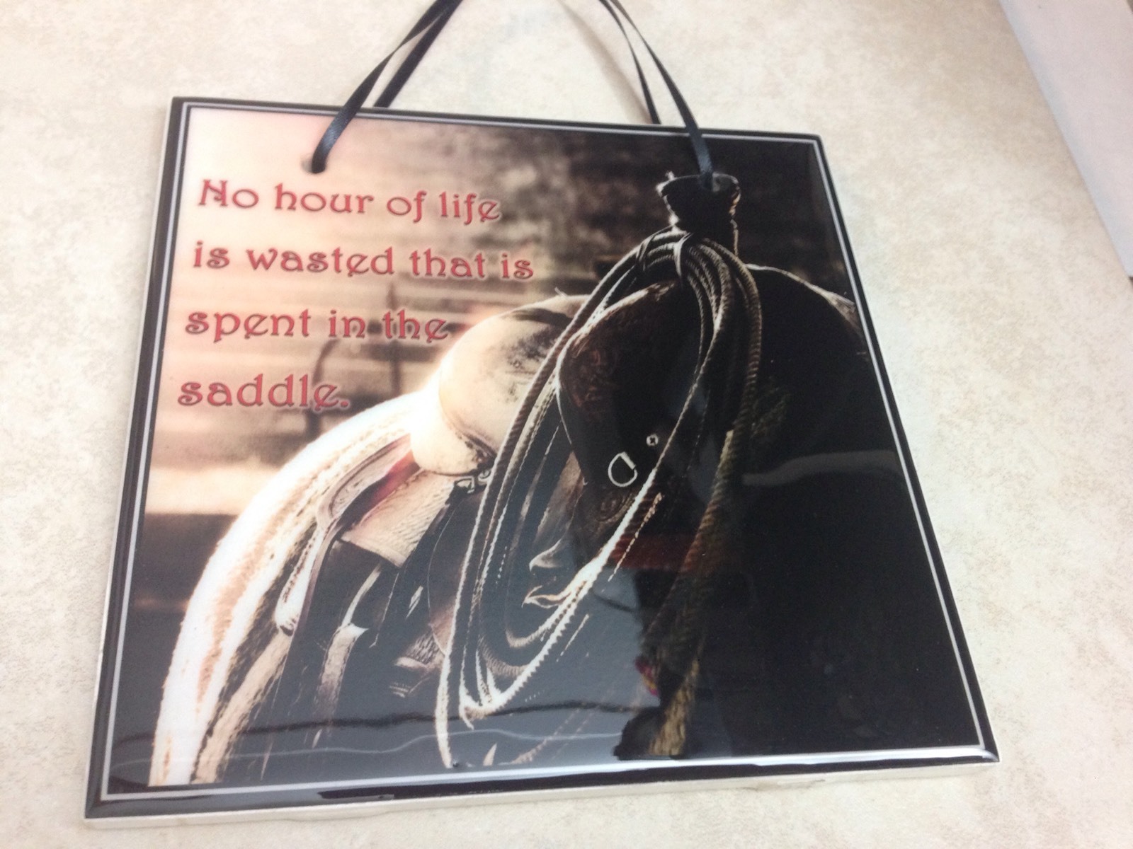 No hour of life is wasted quote horse sign gift  western decor tile barn gift