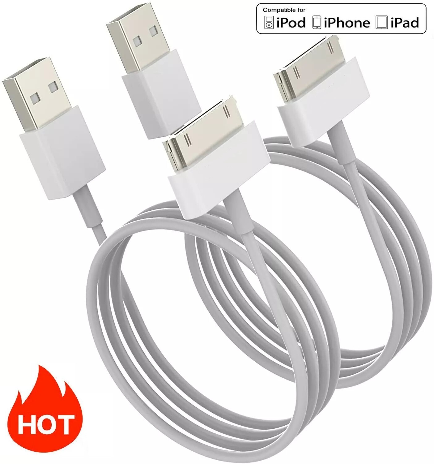 2x 3ft 30 pin to USB Sync Data Charging Charger Cable for old apple iPad iPhone