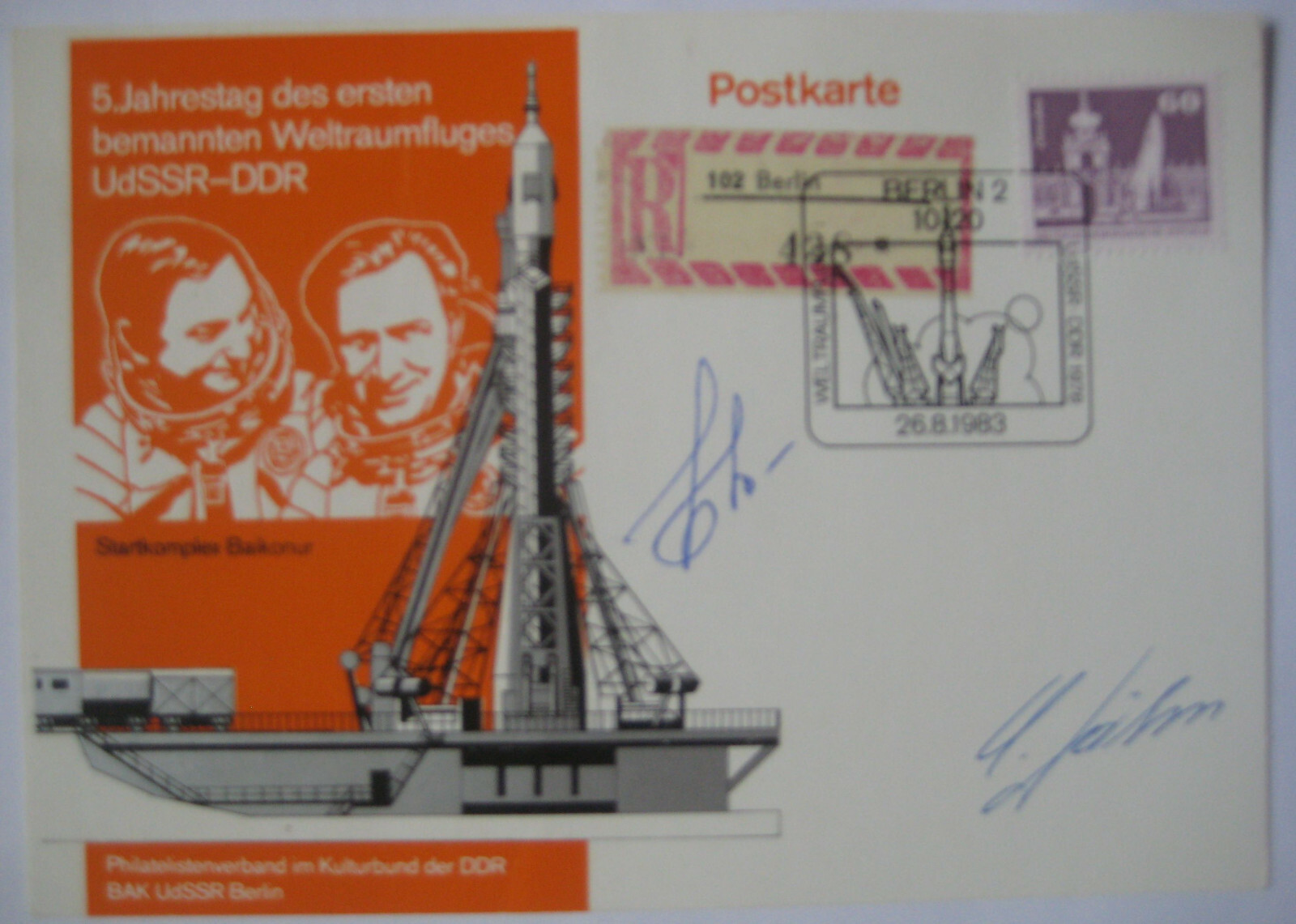 Valery Bykovsky Bykovsky Sigmund Jähn Signed Soyuz Card Signature Autograph