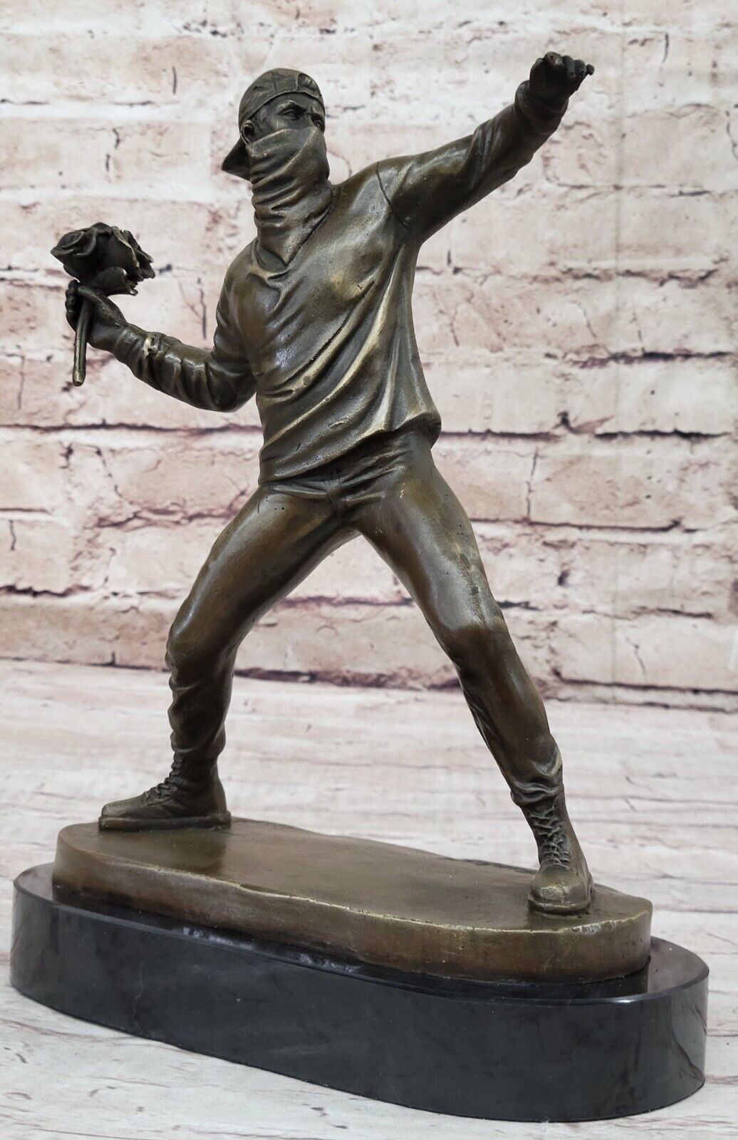 Unknow Street Artist BRONZE Rose Flower Thrower Statue Modern Sale