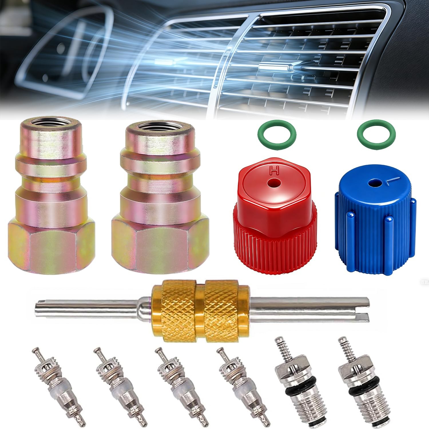 R12 R22 to R134A Conversion Kit High Low Fittings Metal Plastic 11 Pcs for AC Re