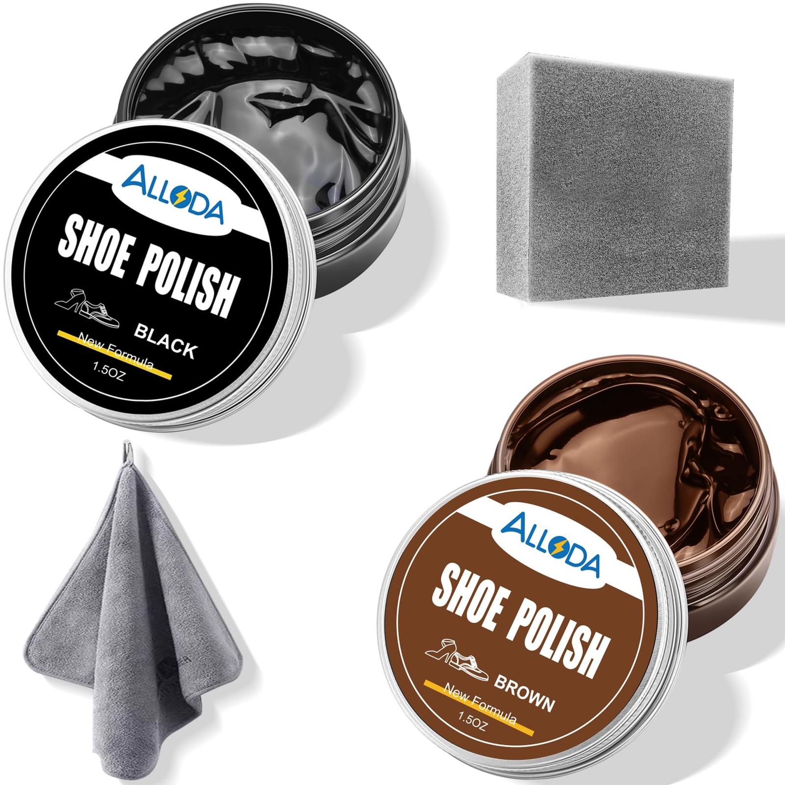 Alloda Black&Mid Brown Shoe Polish Kit, Boot and Leather Shoe Shine Kit, High...