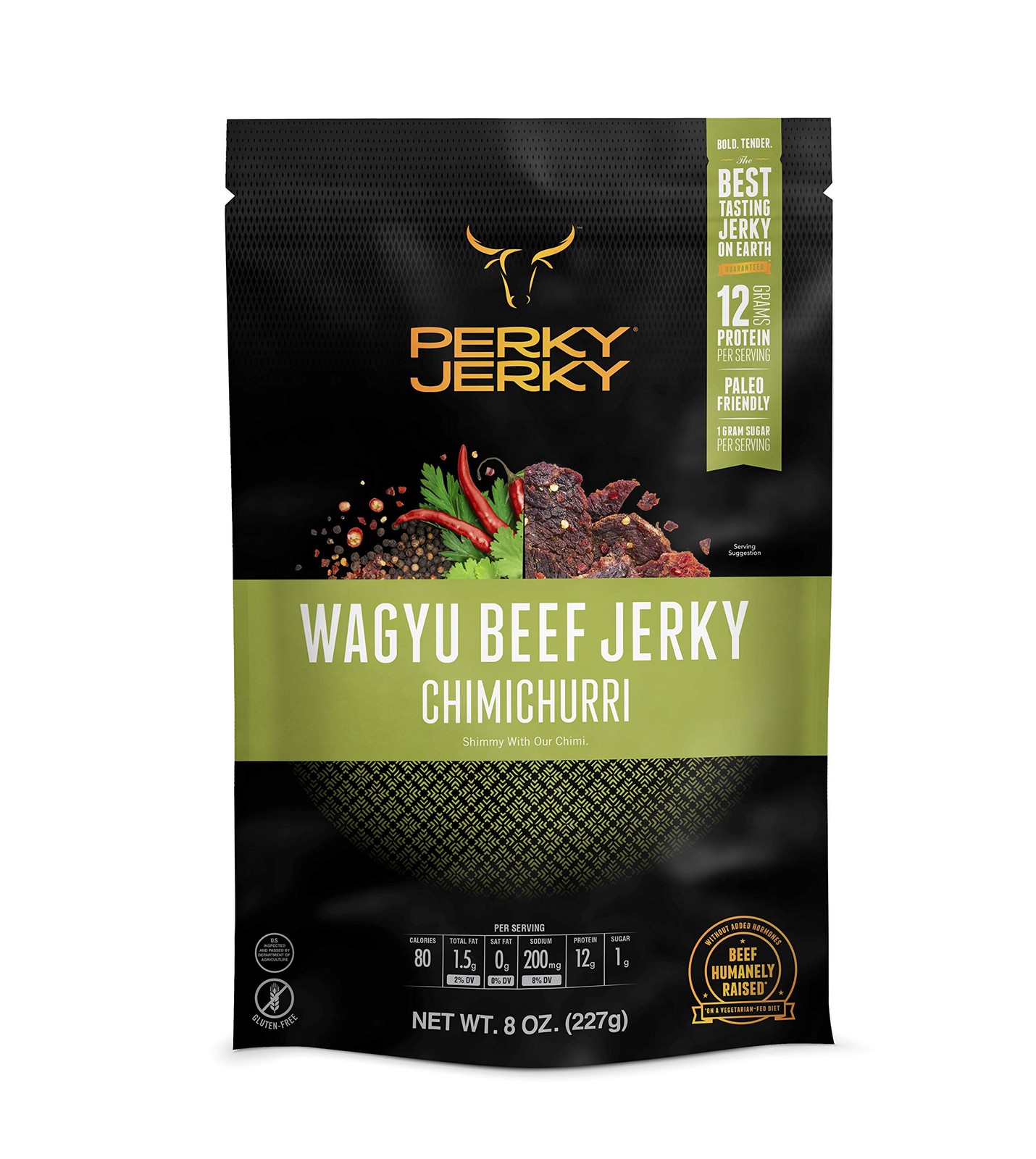 Perky Jerky Chimichurri Wagyu Beef Jerky 8oz - Antibiotic Free - 12g Protein ...