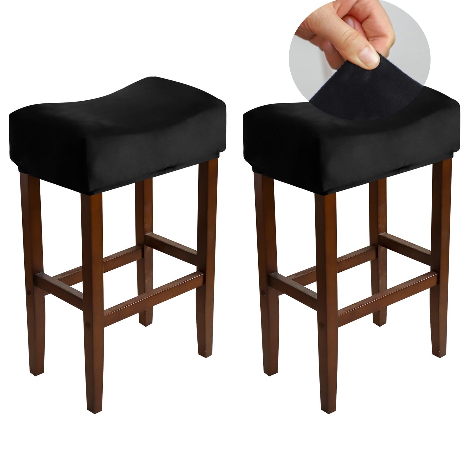 Velvet Rectangle Bar Stool Covers Set of 2 Black Stretch Rectangular Saddle B...