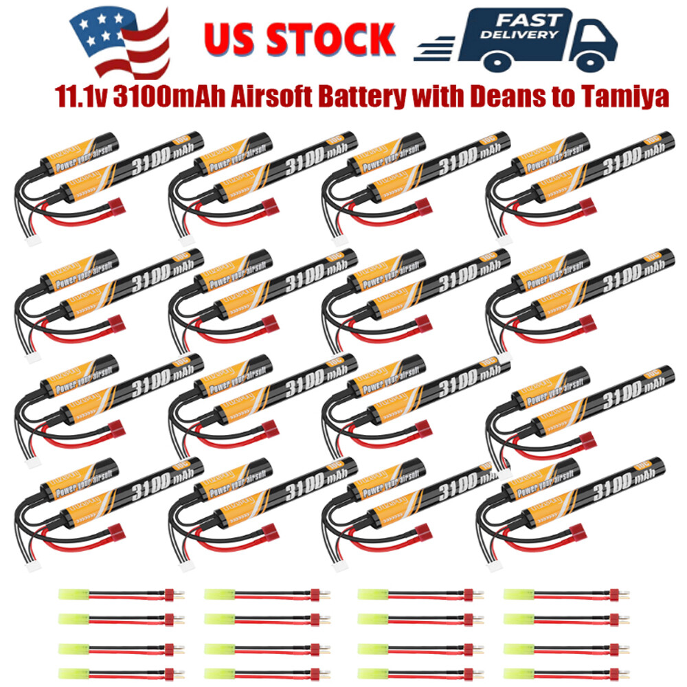 11.1V 3100mAh Airsoft Battery Lithium Ion Batteries with T-plug Deans to Tamiya