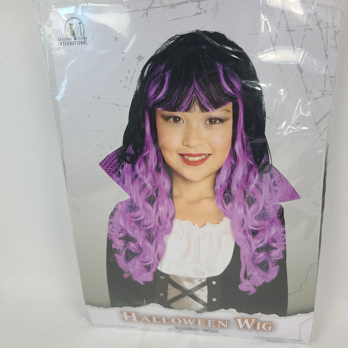NEW Halloween Child Vampire LONG Black Purple Costume WIG OS