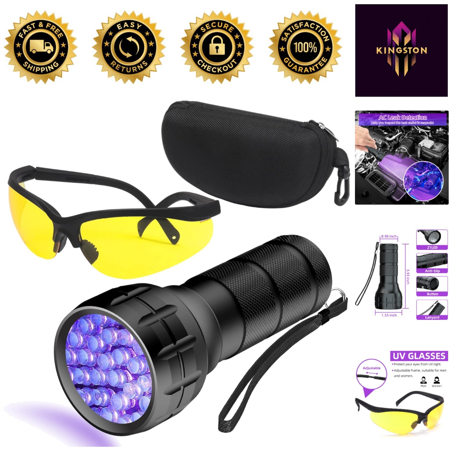 Versatile UV Leak Detection Tool for AC & More with Protective Eyewear Included