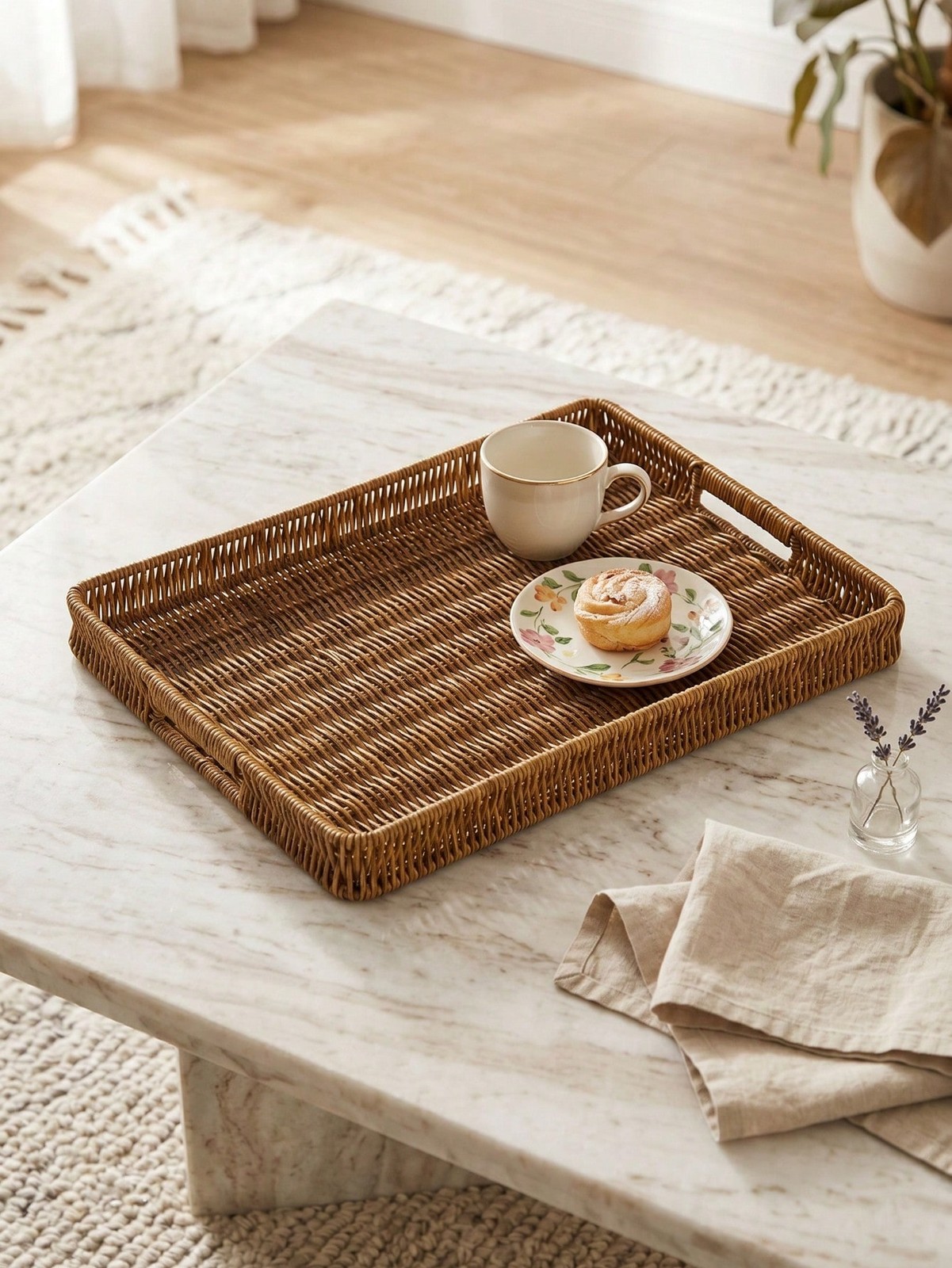 3 Pack Vintage Woven Tray Handles Bread Basket Snack  Dessert Tabletop Picnic