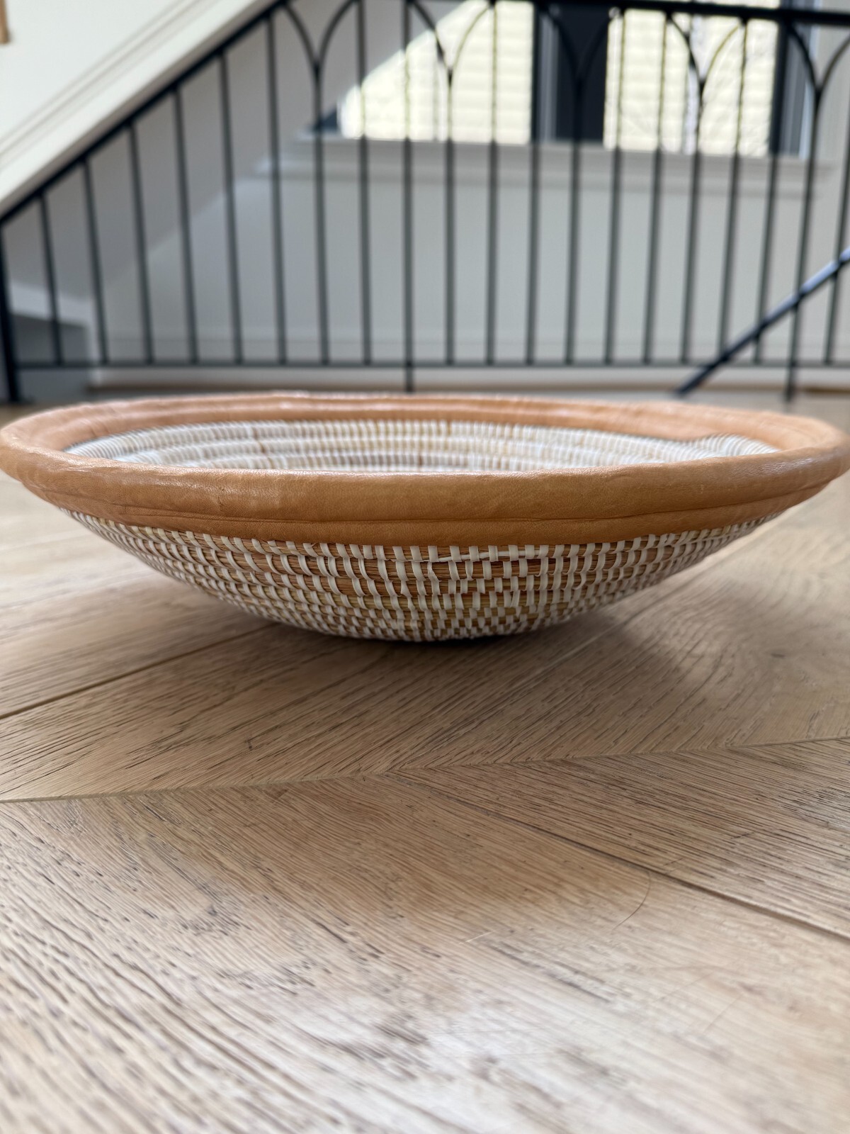 Handmade Tan and White Woven Basket Wall Decor, Centerpiece, or Storage Solution