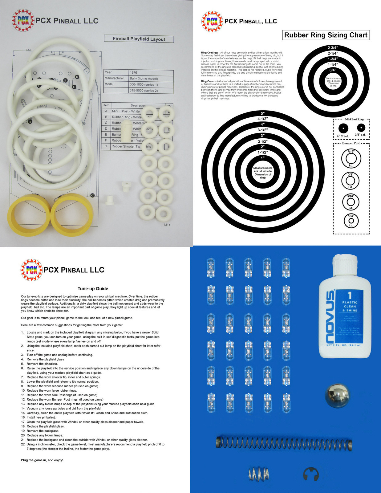 1976 Bally Fireball Tune-up Kit (home version) - Includes Rubber Ring Kit