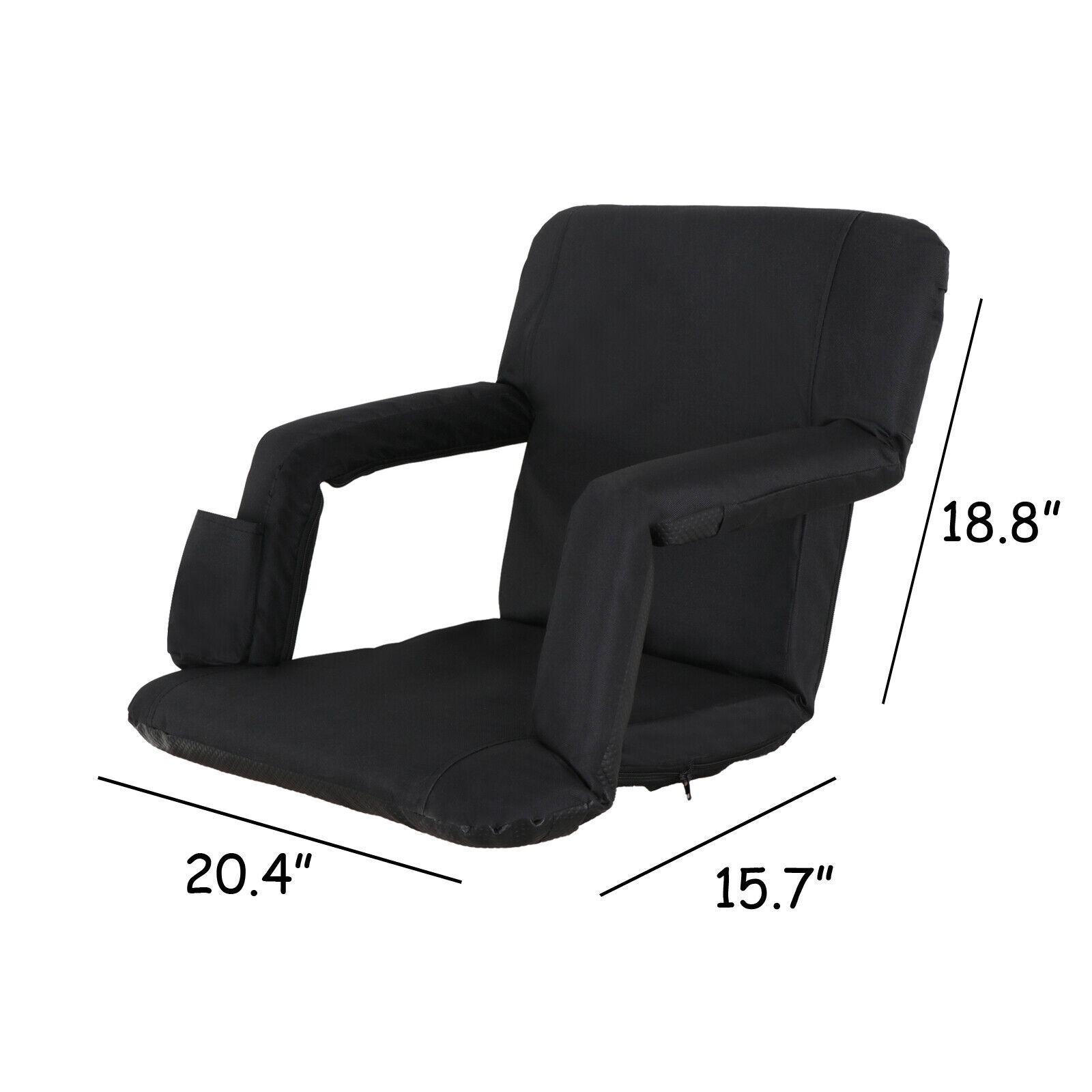 20" Reclining Stadium Seat Chairs with Backrest and Armrests for Bleachers Black