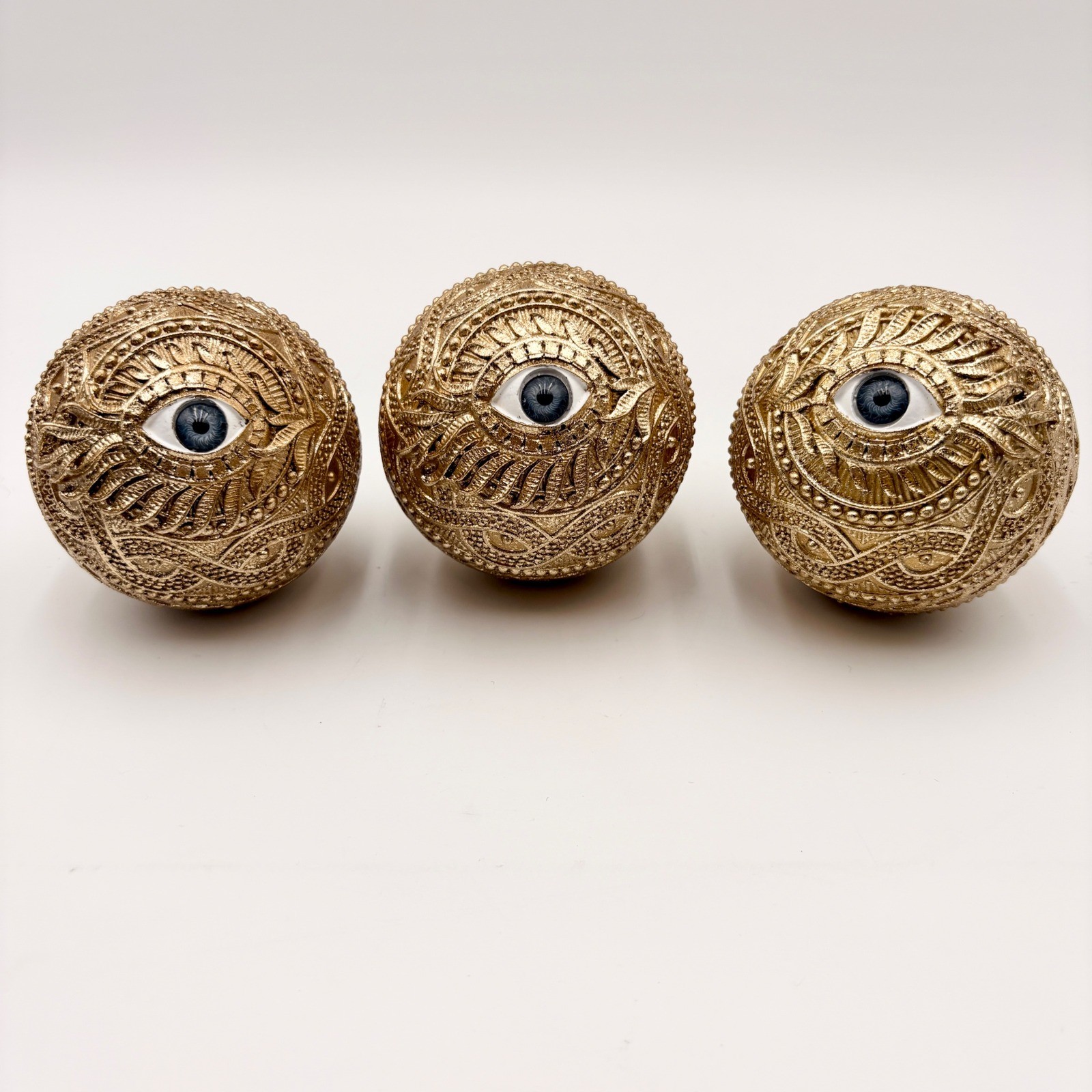 Tahari Home Maison Set of 3 Gold Evil Eye Decorative Spheres Halloween Decor