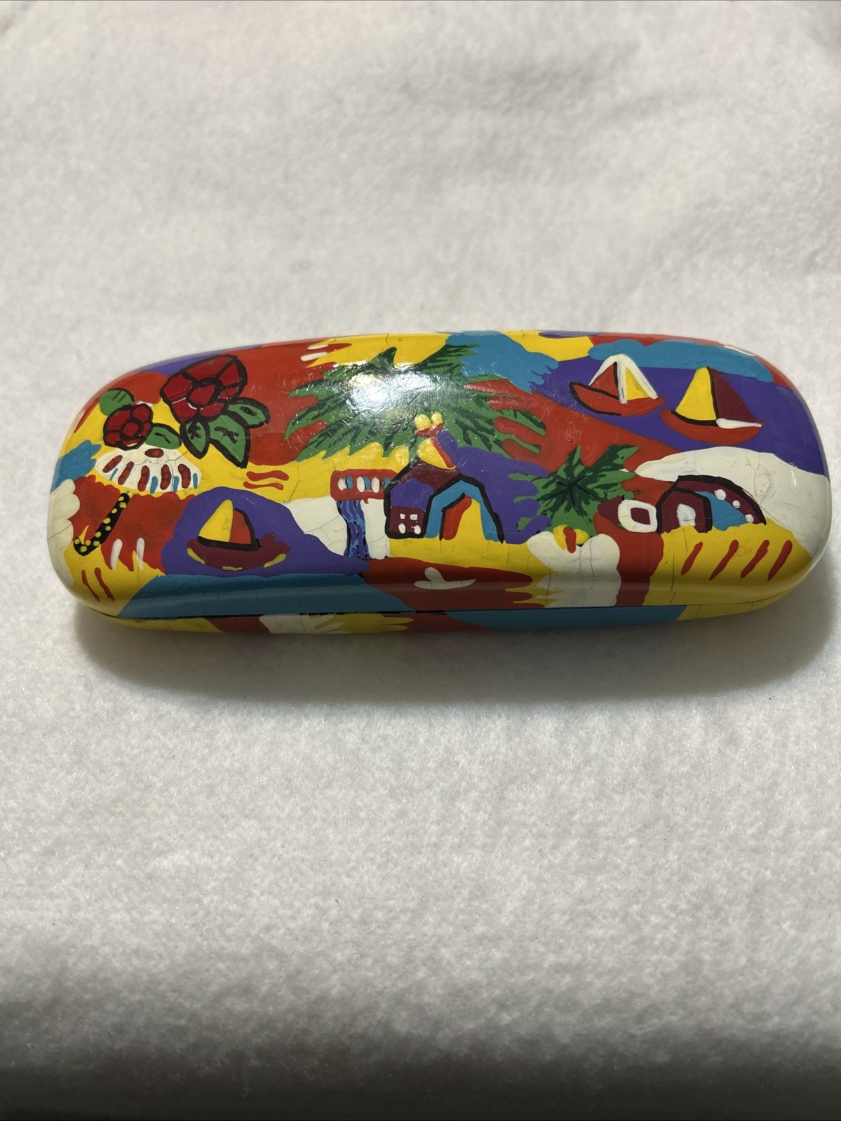 Hard Shell Eyeglasses Case, Whimsical Beach Scene Painting