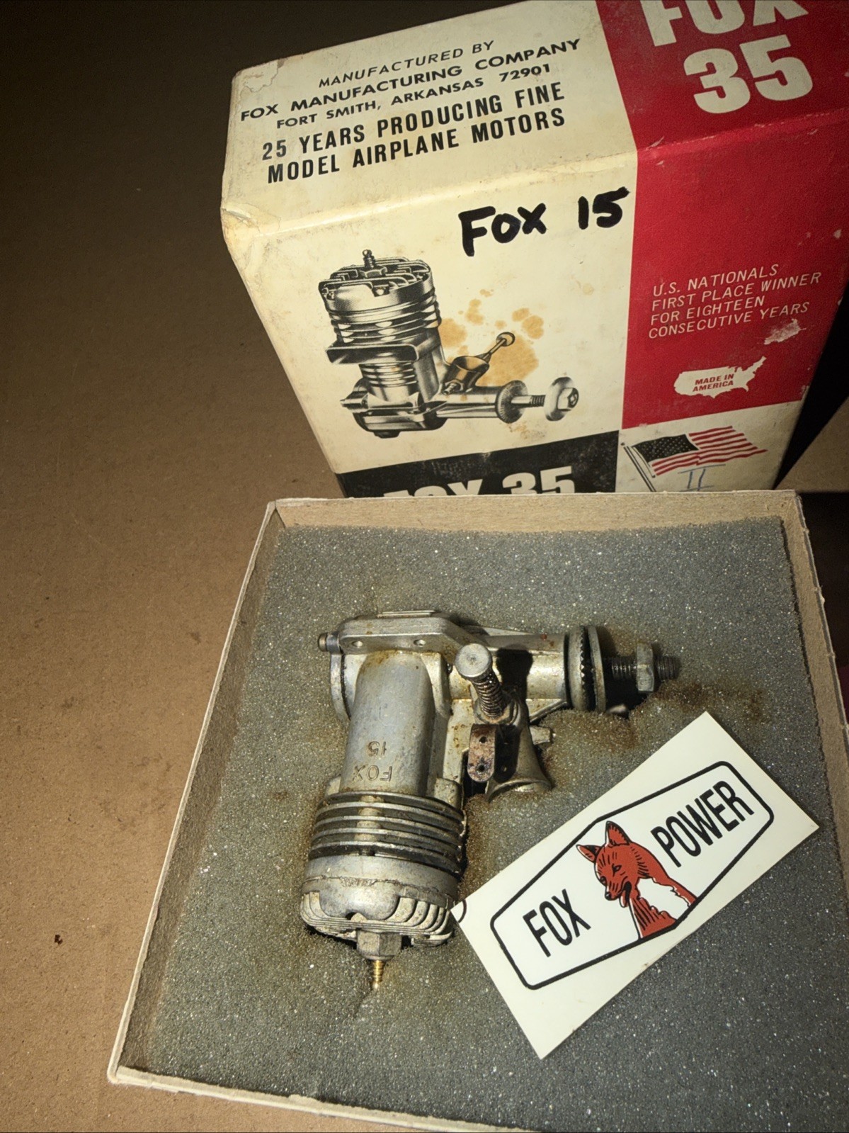 Fox 15 C/L Slant Plug Model Airplane Glow Engine Vintage