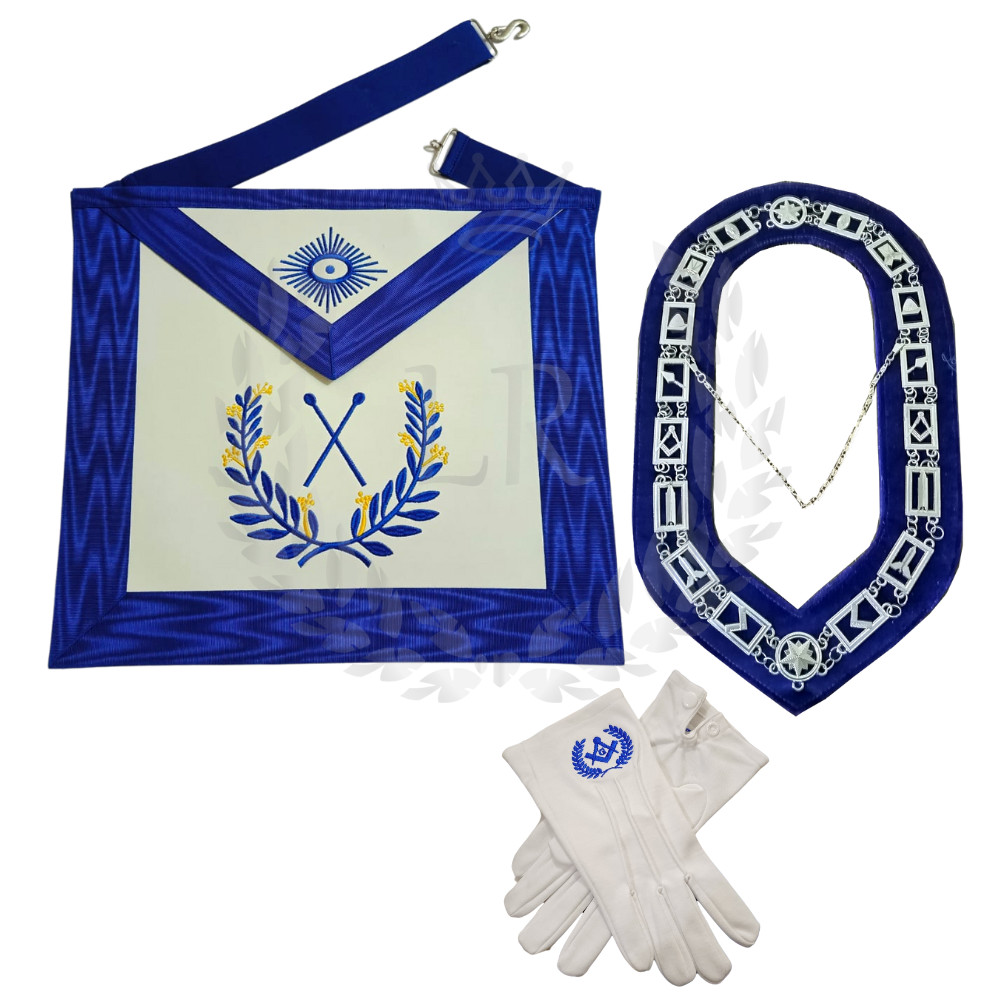 Masonic Regalia Blue Lodge Master Ceremonies Faux Leather Apron Set Embroidered