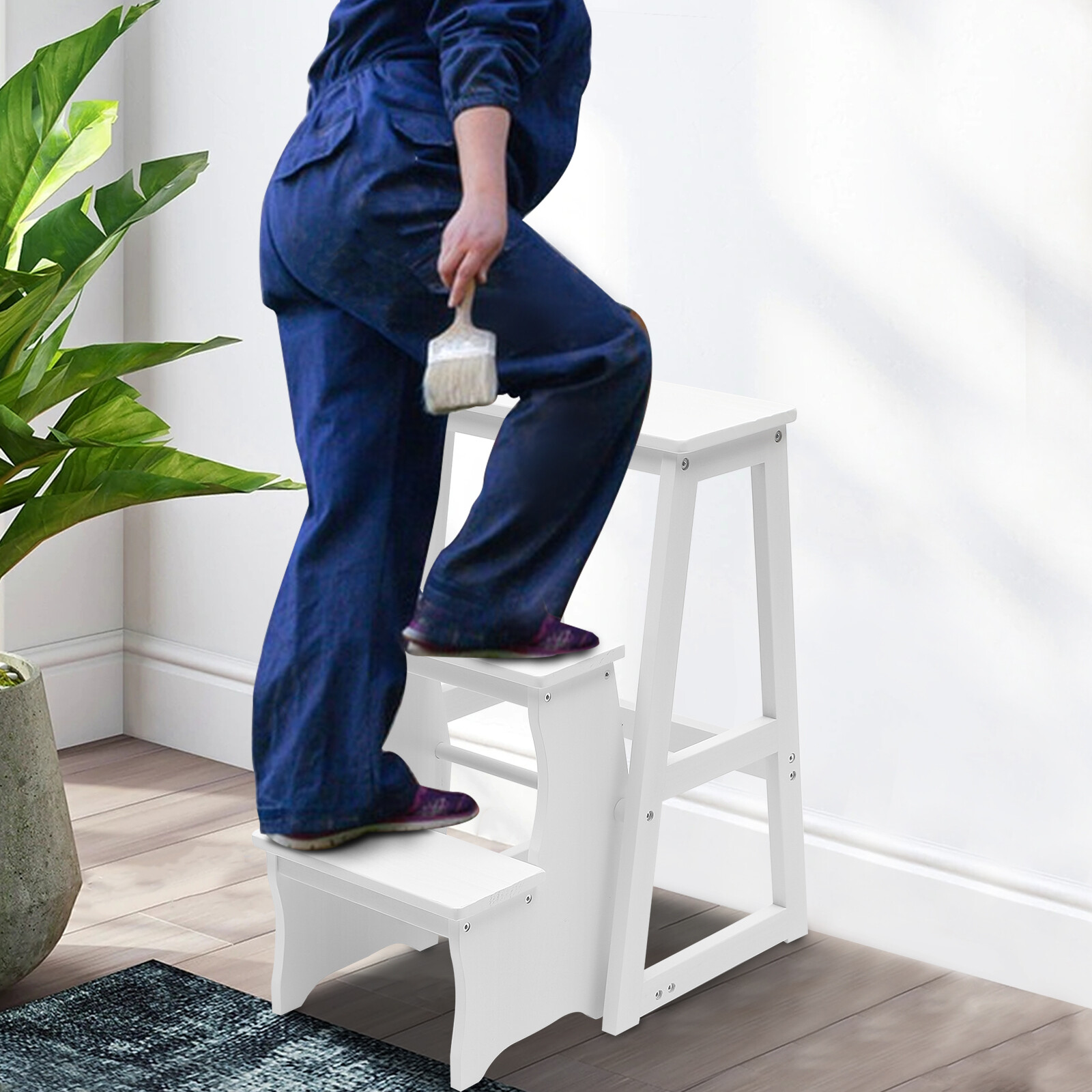 White Ladder Chair 3-Levels Multifunctional Step Stool Foldable 120kg-Max. Load