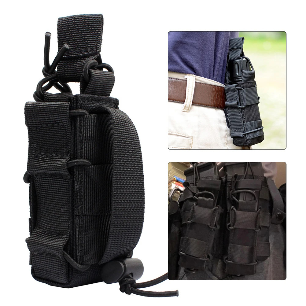 Tactical Molle Single Pistol Pouch Magazine Clip Flashlight Hiking Holder Bag