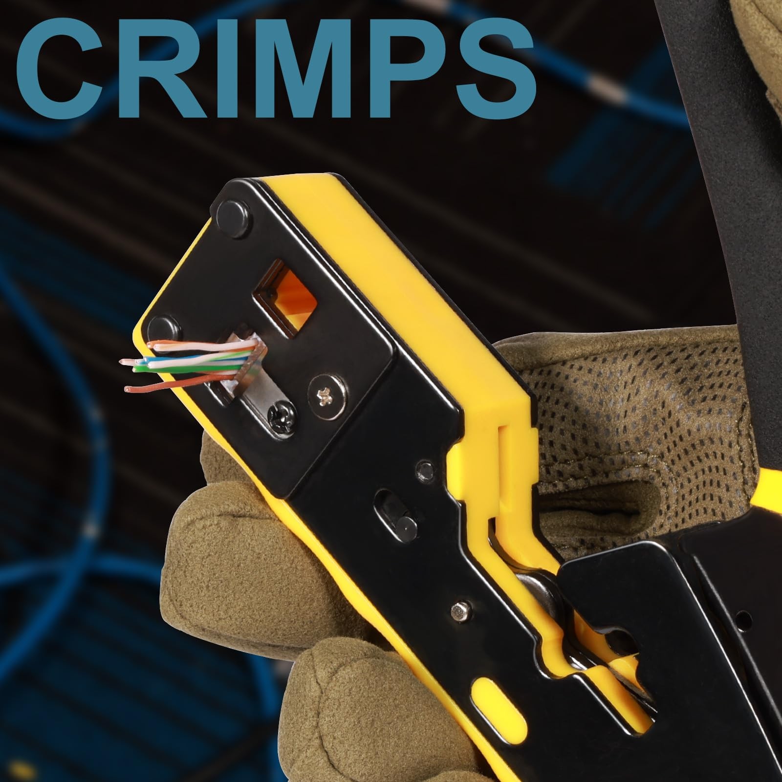 RJ45 Crimp Tool Pass Through Ethernet Crimper Kit Compact, Black & Yellow