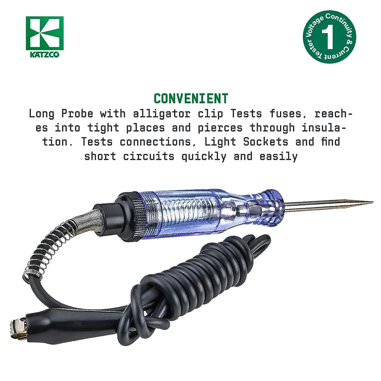 Durable Electrical Continuity Tester - 6-12V/24V, Sharp Probe & Indicator Light