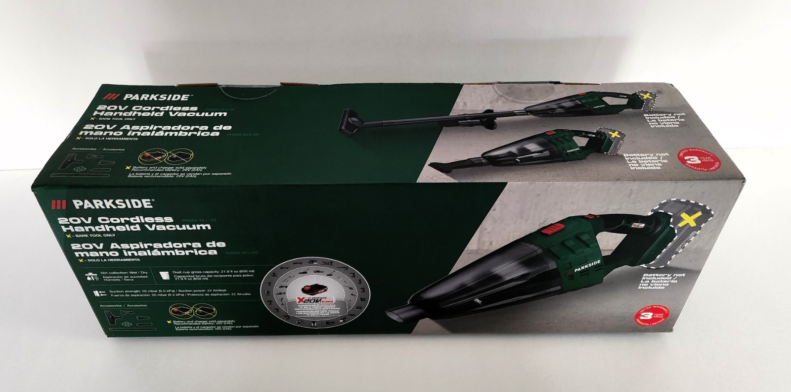 Parkside 20v Cordless Handheld Vacuum PHSSA 20-Li D2 - Bare Tool Only