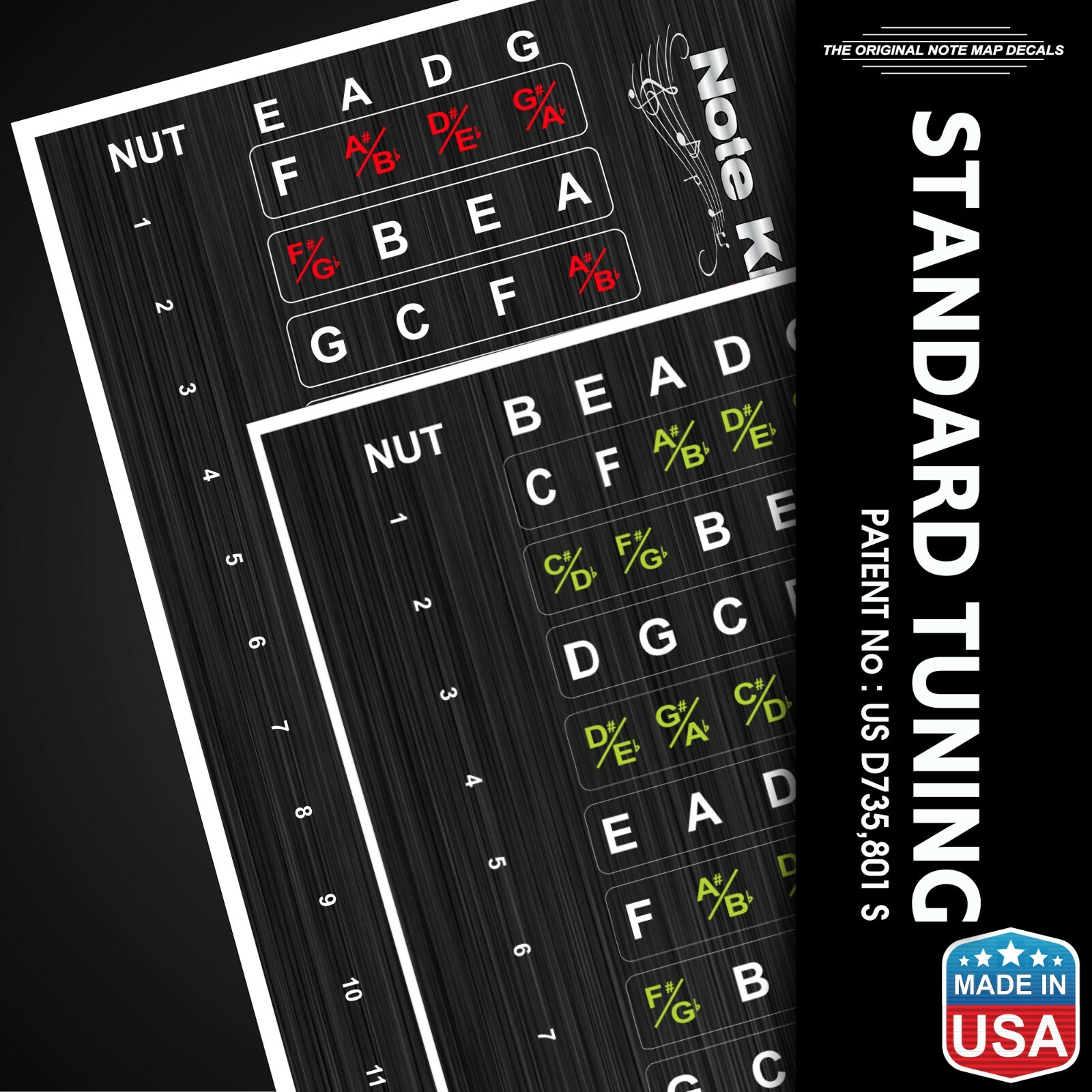 4 and 5 String Bass Guitar Fretboard Note Map Decals/Stickers COMBO-PACK