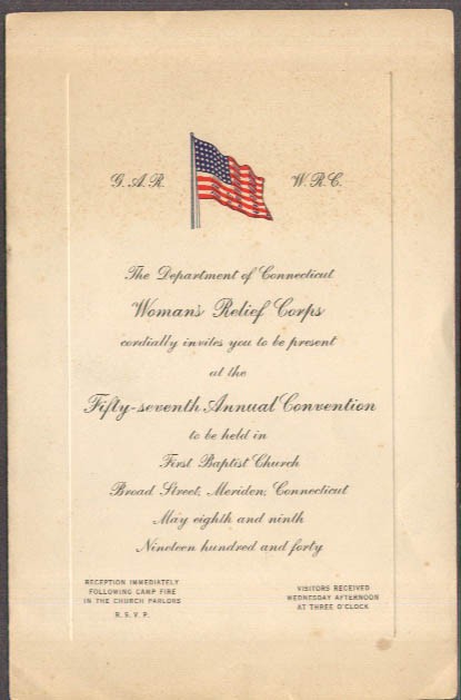 Connecticut Woman's Relief Corps Convention invite 1940