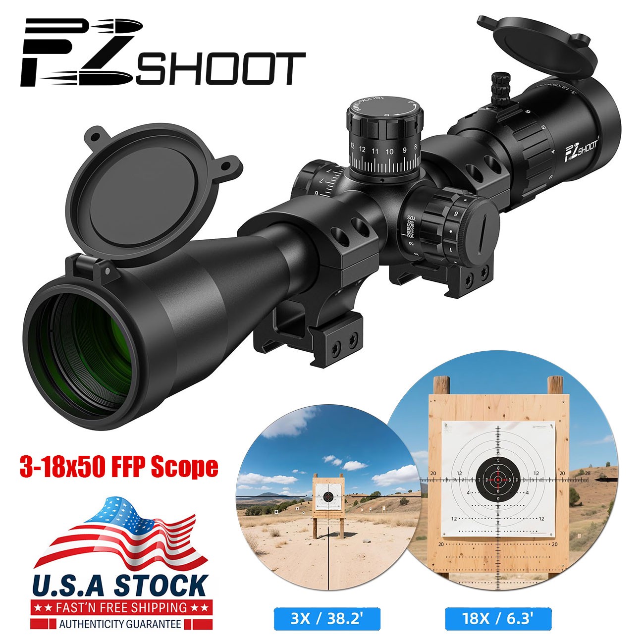 3-18x50 FFP Rifle Scope with Red-Illuminated MOA Reticle for Long Range Shooting