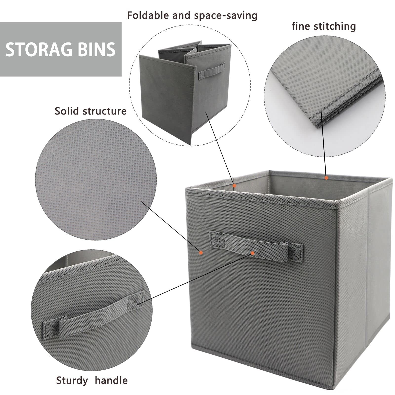 Mini Size 3-Pack Cube Storage Bins 9.0"x7.5"x7.5" Fabirc Foldable Closet Orga...