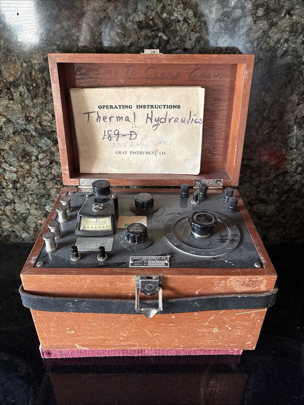 Vintage Gray Instrument Co. Thermal Hydraulics Wooden Case Antique