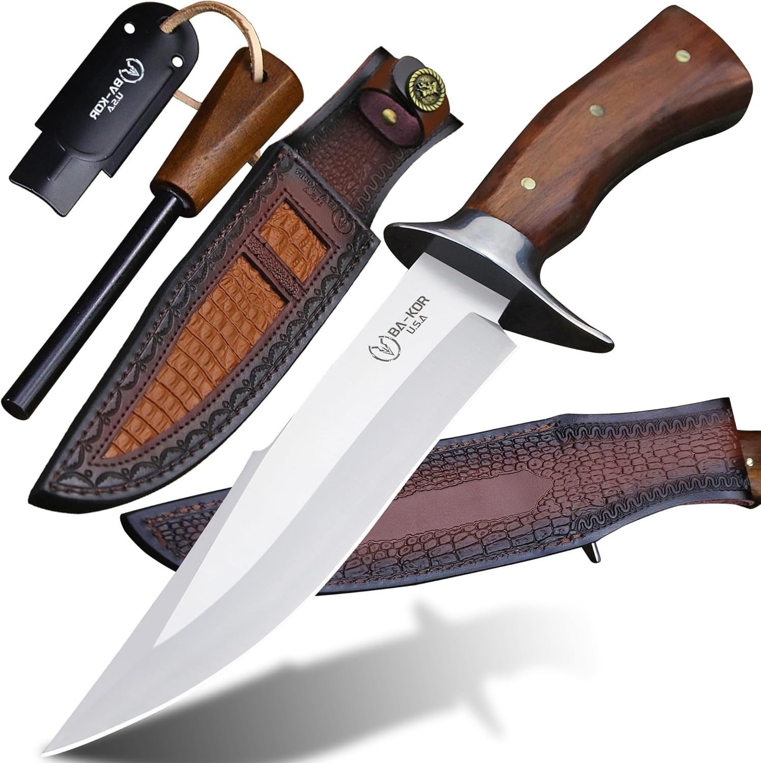 BA-KOR 4mm 9CR18MOV steel (13IN) Bowie knife + sheath & (5.9IN) cerium ignite...