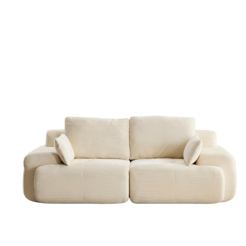 Modern Memory Foam Sofa, 2-Seater Corduroy Sectional w/ Deep Seat, Beige