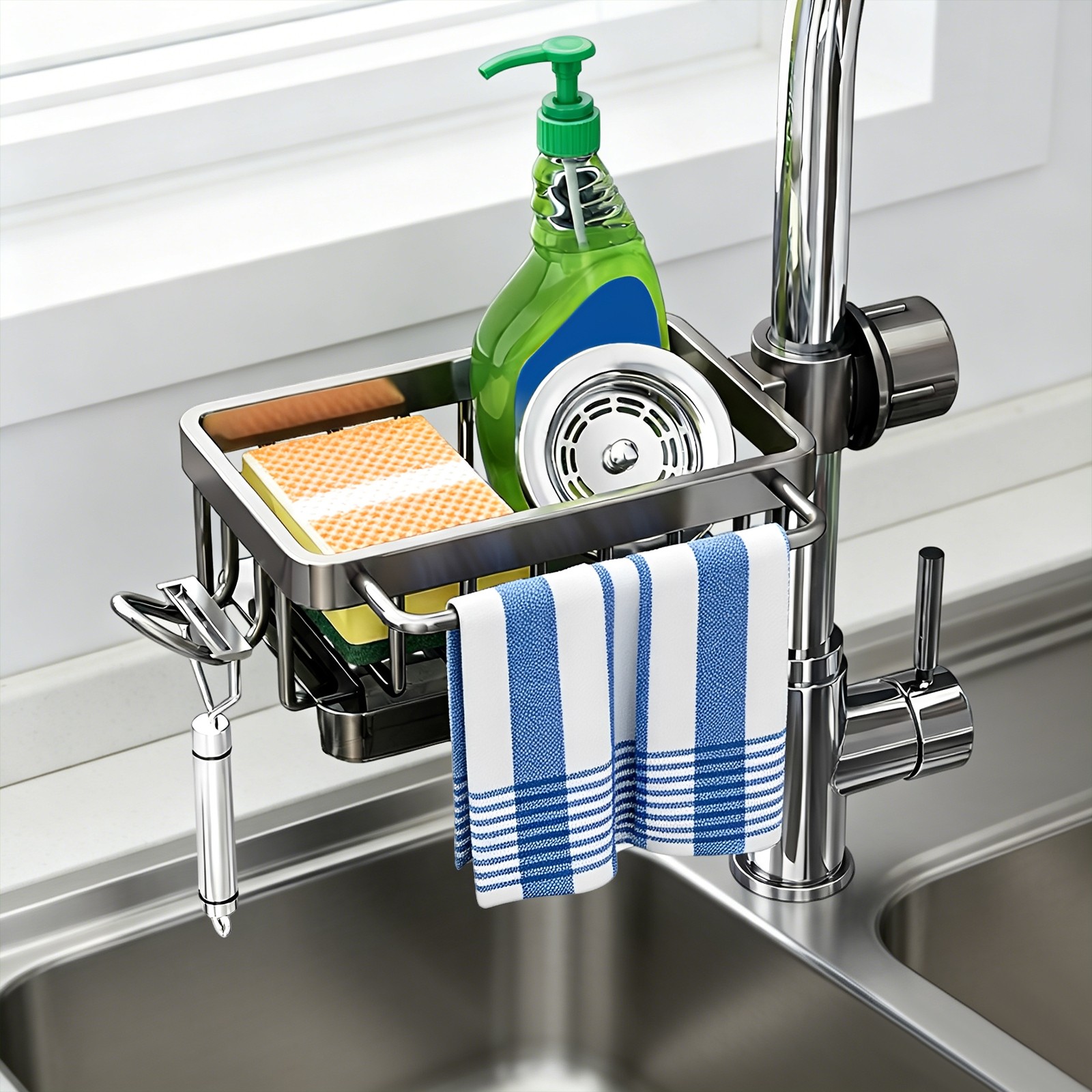 10.24x5.24in Sink Organizer Rack, Detachable Hanging Faucet Drain Rack