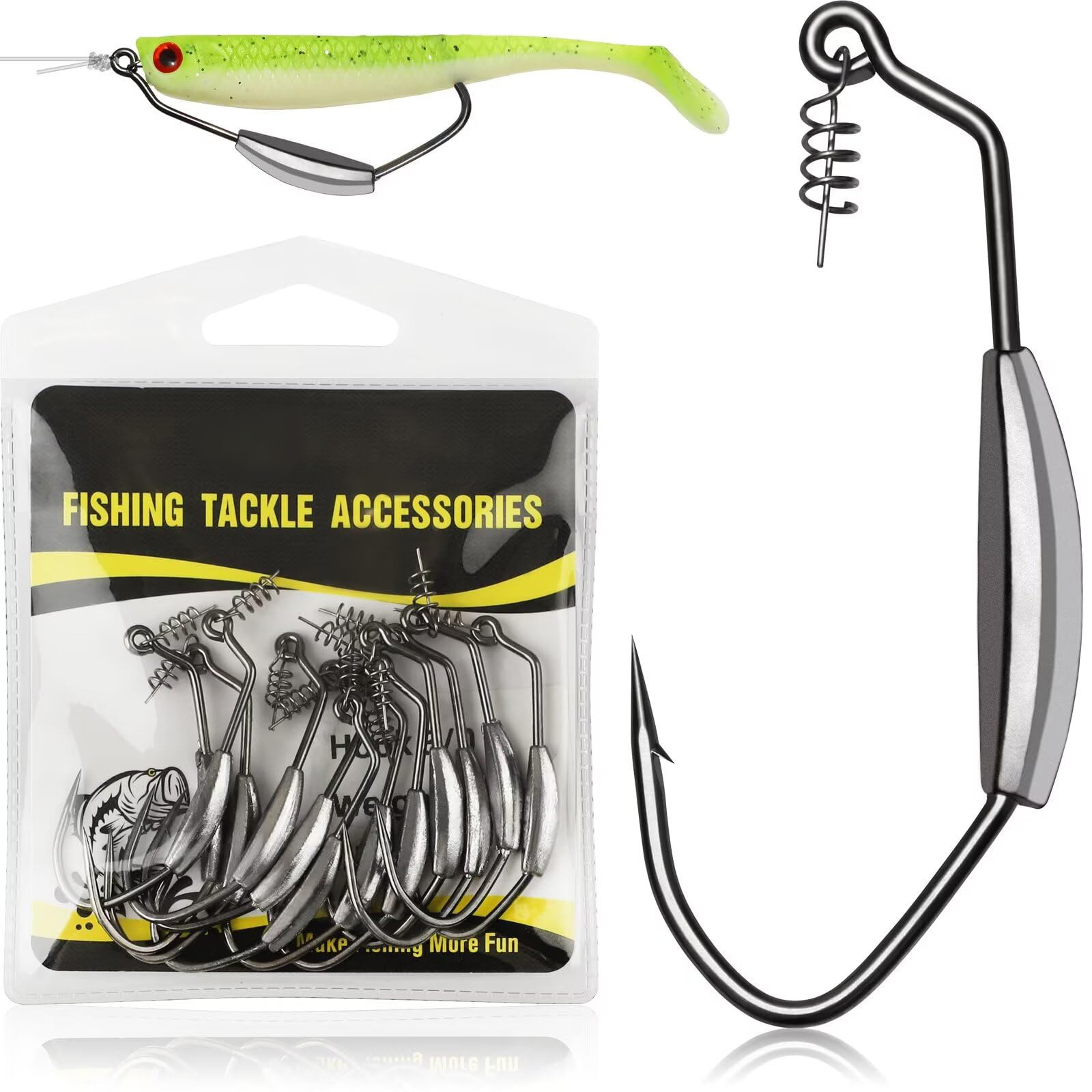12 Pcs Weedless Fishing Hooks, Weighted Worm Hooks, Bass Trout, Silver