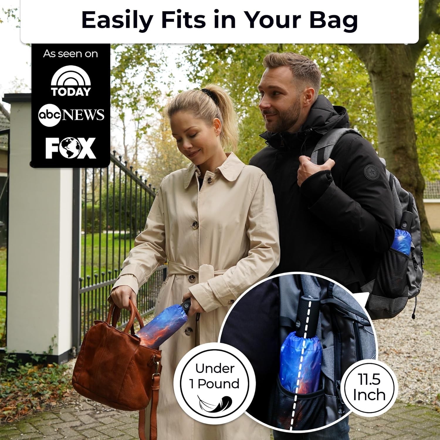 Windproof Travel Umbrella Compact Lightweight Automatic Rain Backpack Car Use