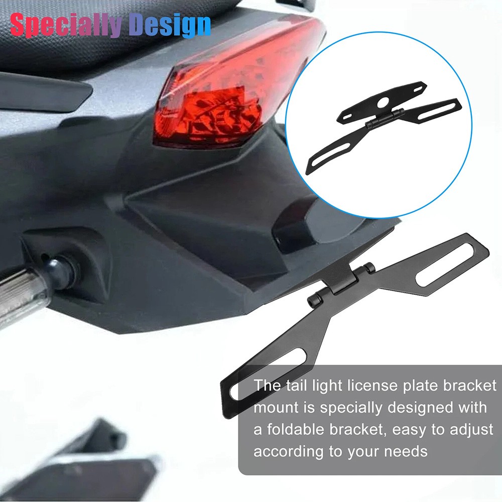 Folding Motorcycle License Plate Holder Rear Tail Light Bracket Mount Universal